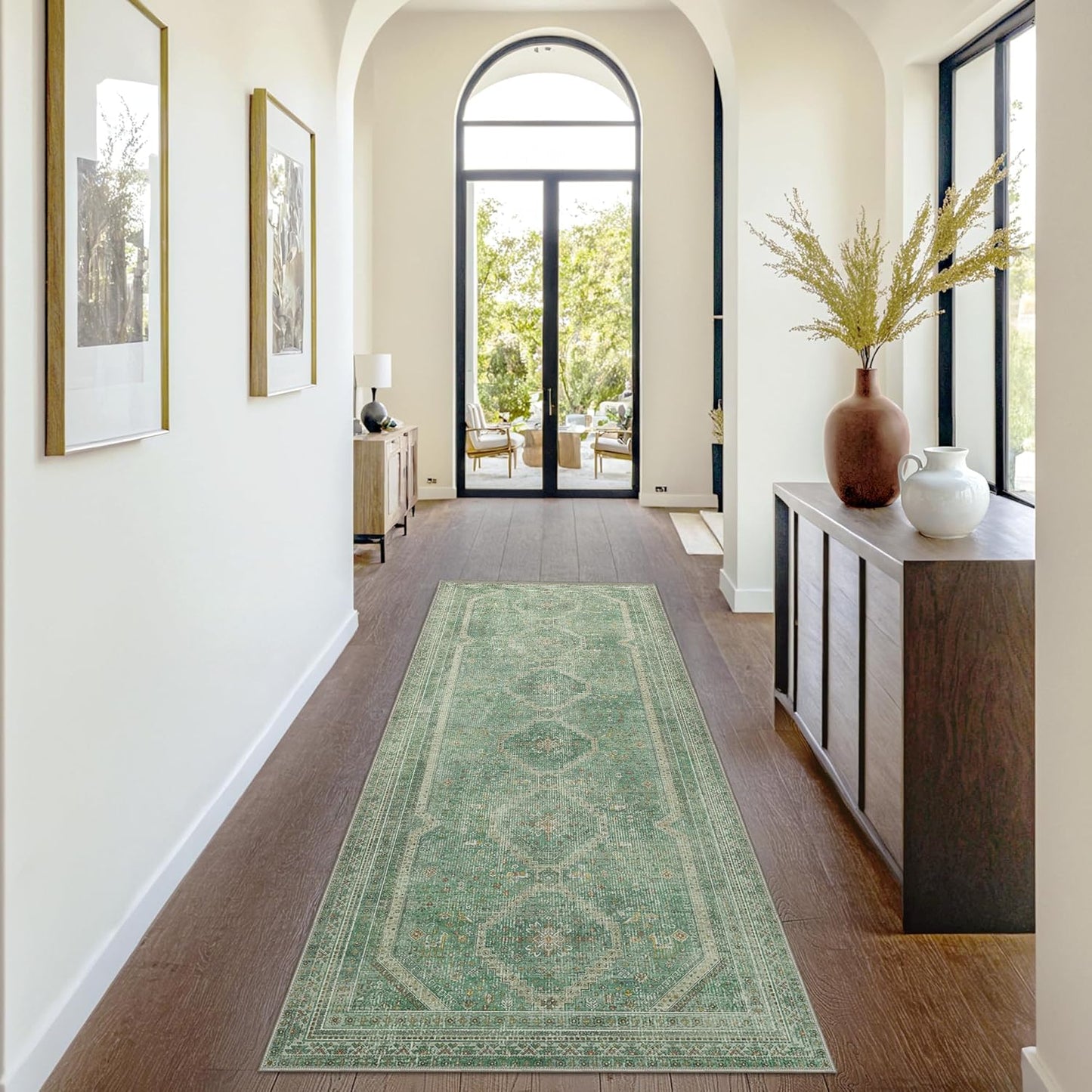 GENIMO Machine Washable Runner Rug Non Slip Carpet with Gripper Green/Blue