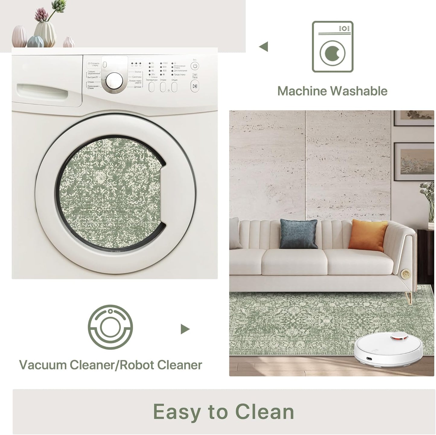 GENIMO Flourishing Floral Print Machine Washable Area Rug