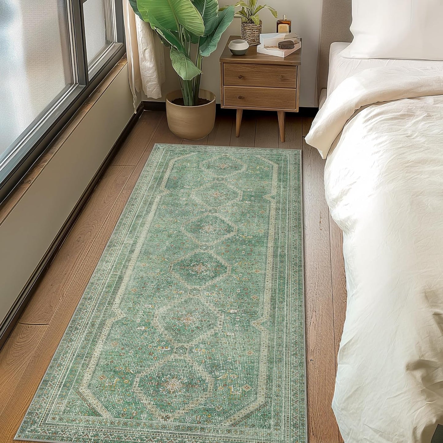 GENIMO Machine Washable Runner Rug Non Slip Carpet with Gripper Green/Blue