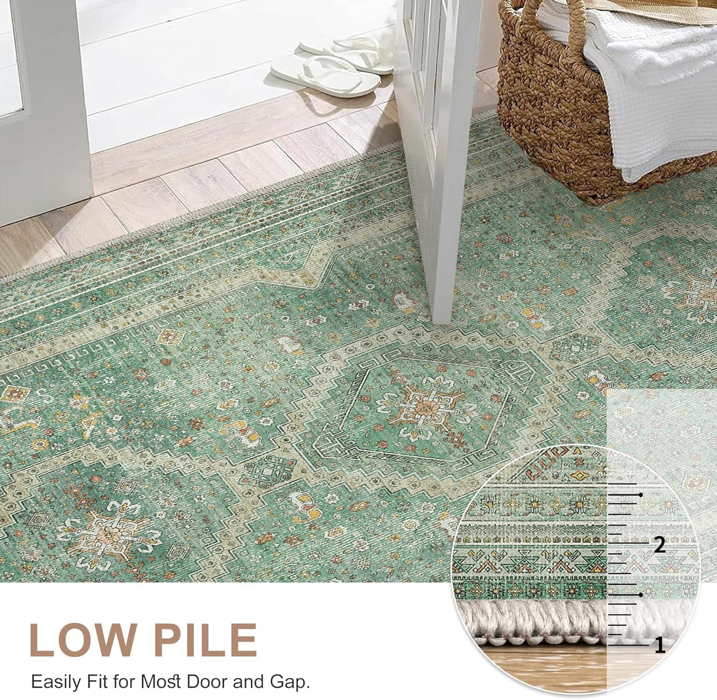 GENIMO Machine Washable Runner Rug Non Slip Carpet with Gripper Green/Blue