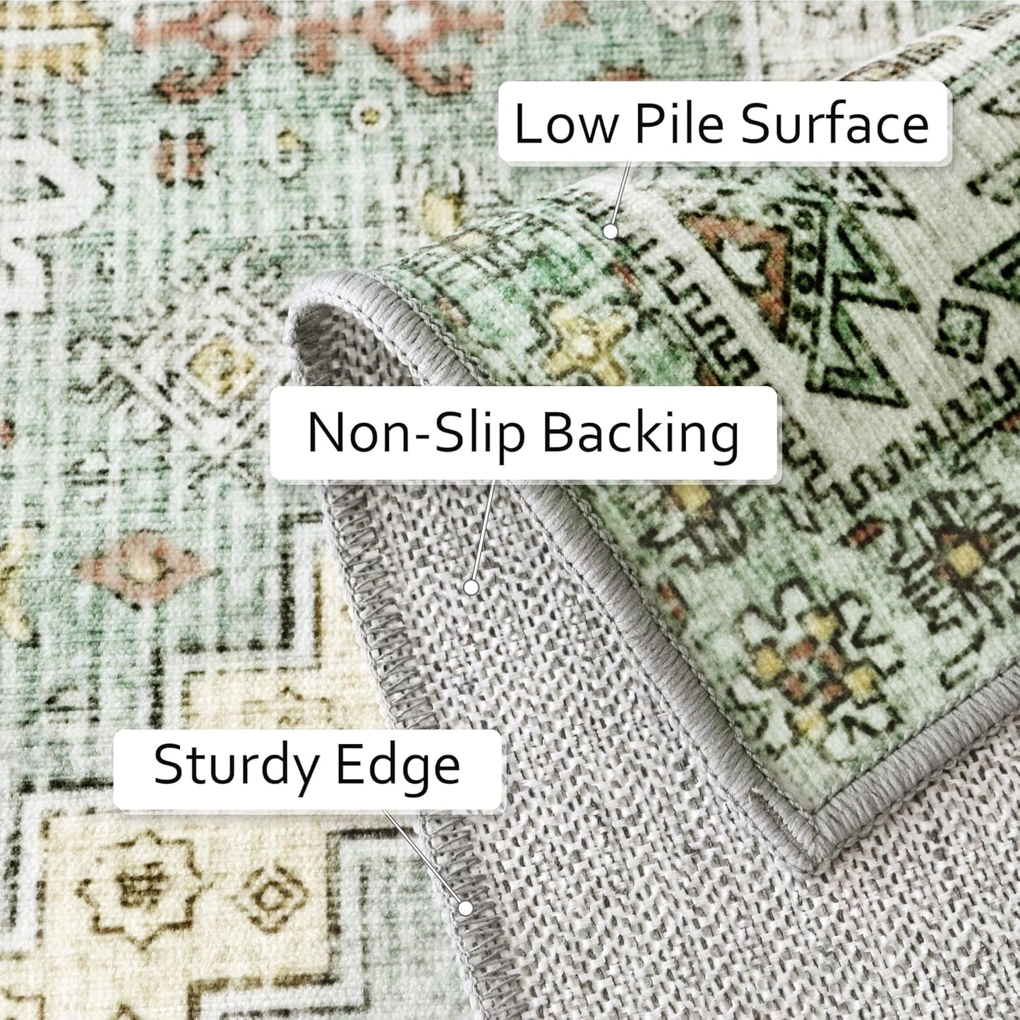 GENIMO Machine Washable Runner Rug Non Slip Carpet with Gripper Green/Blue