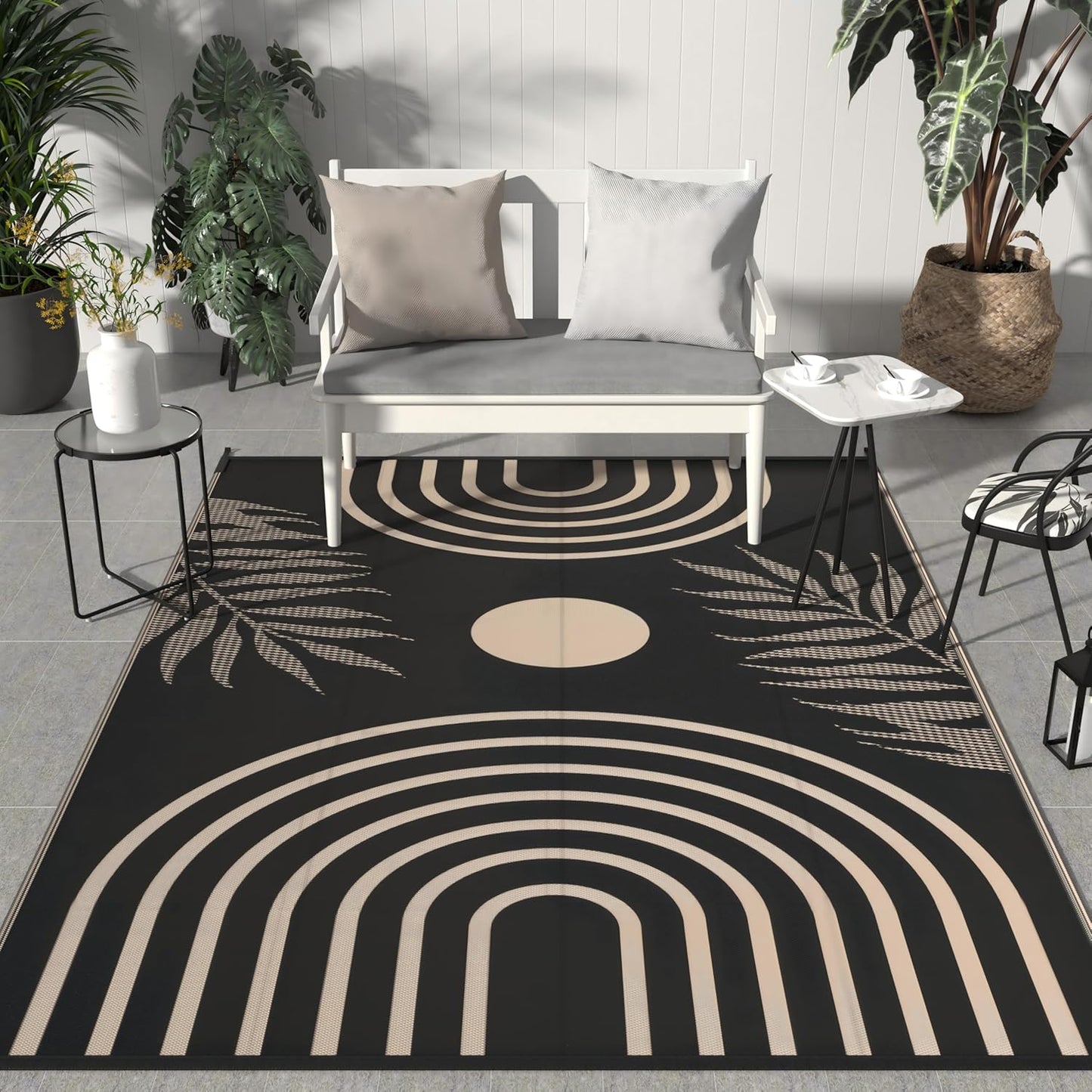 GENIMO Oval Stripe Geometric Pattern Reversible Waterproof Outdoor Rug