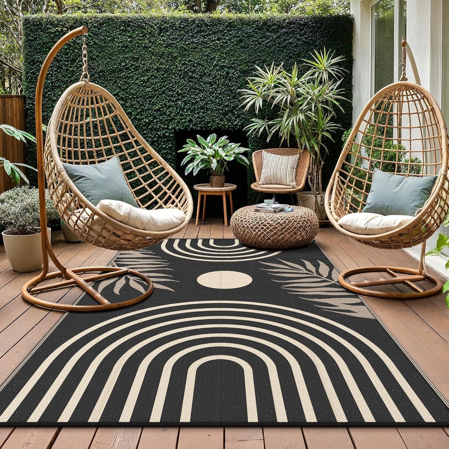 GENIMO Oval Stripe Geometric Pattern Reversible Waterproof Outdoor Rug