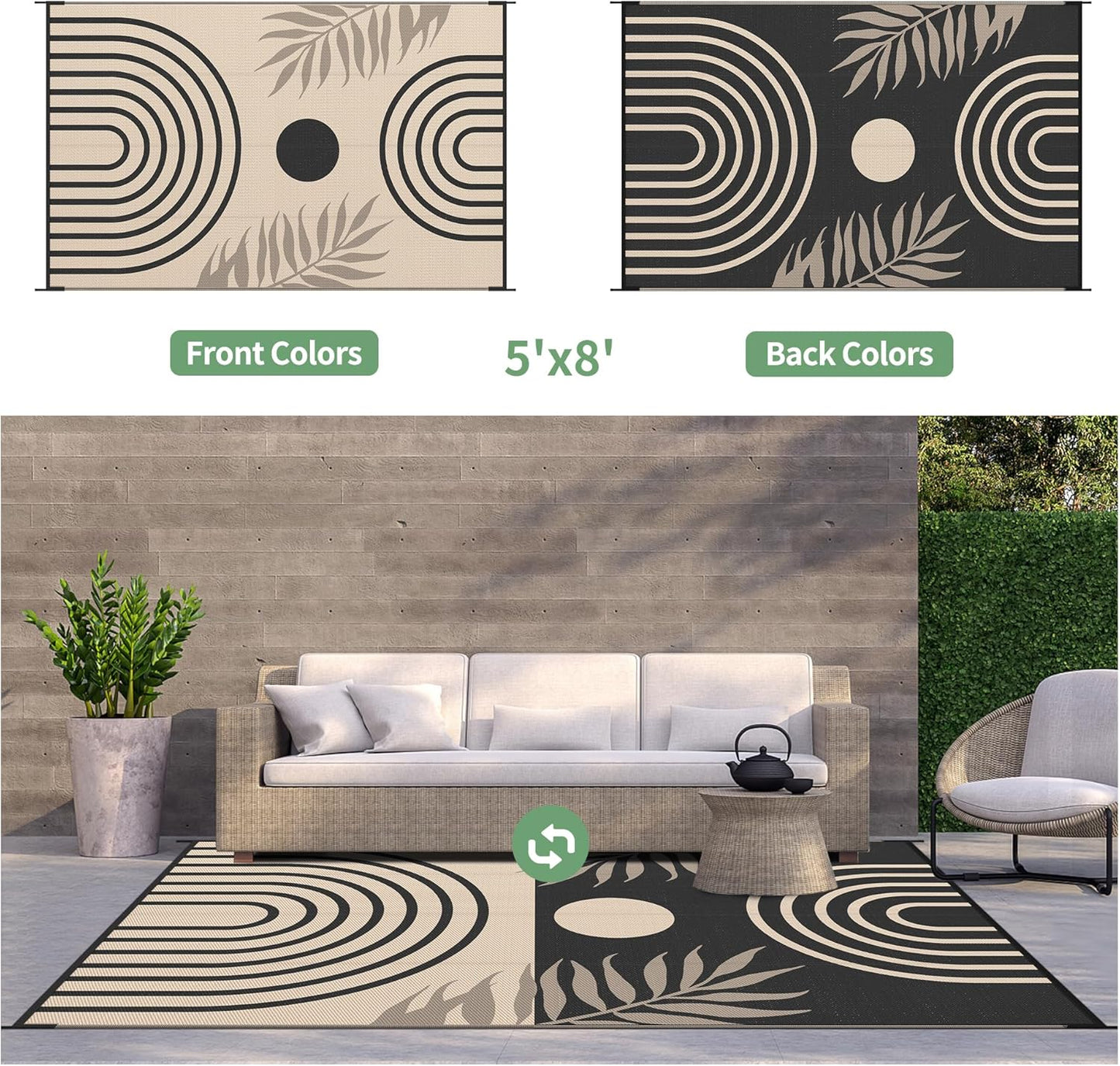 GENIMO Oval Stripe Geometric Pattern Reversible Waterproof Outdoor Rug
