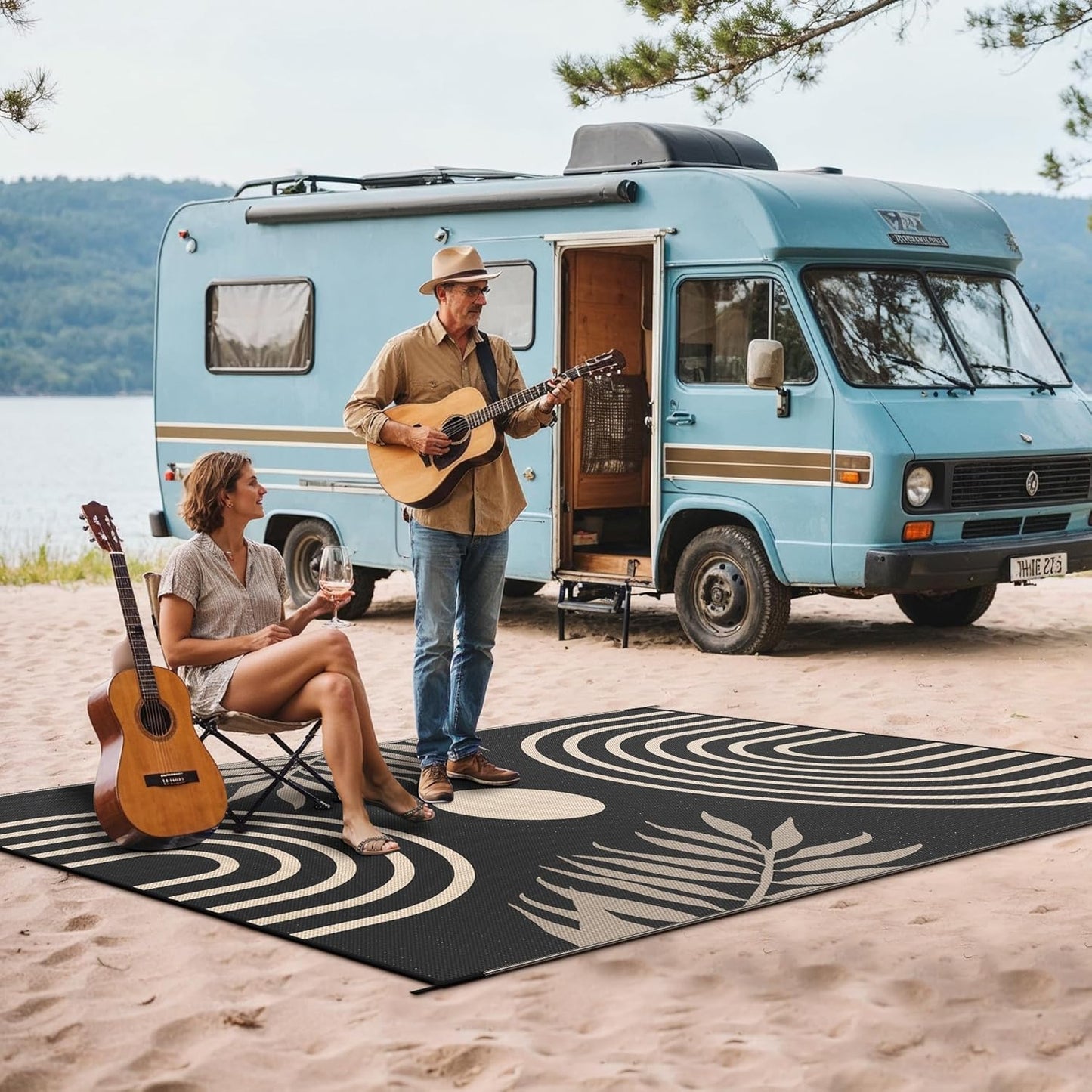 GENIMO Oval Stripe Geometric Pattern Reversible Waterproof Outdoor Rug