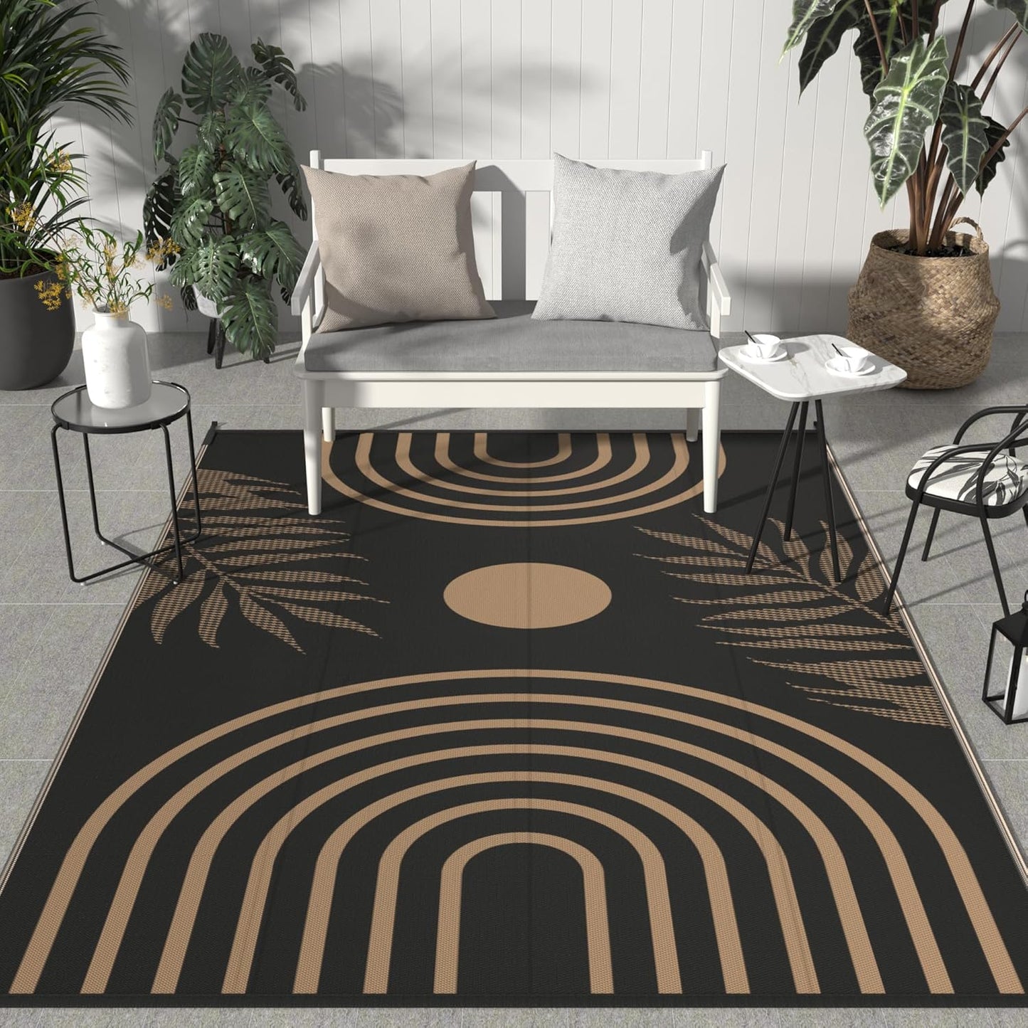 GENIMO Oval Stripe Geometric Pattern Reversible Waterproof Outdoor Rug
