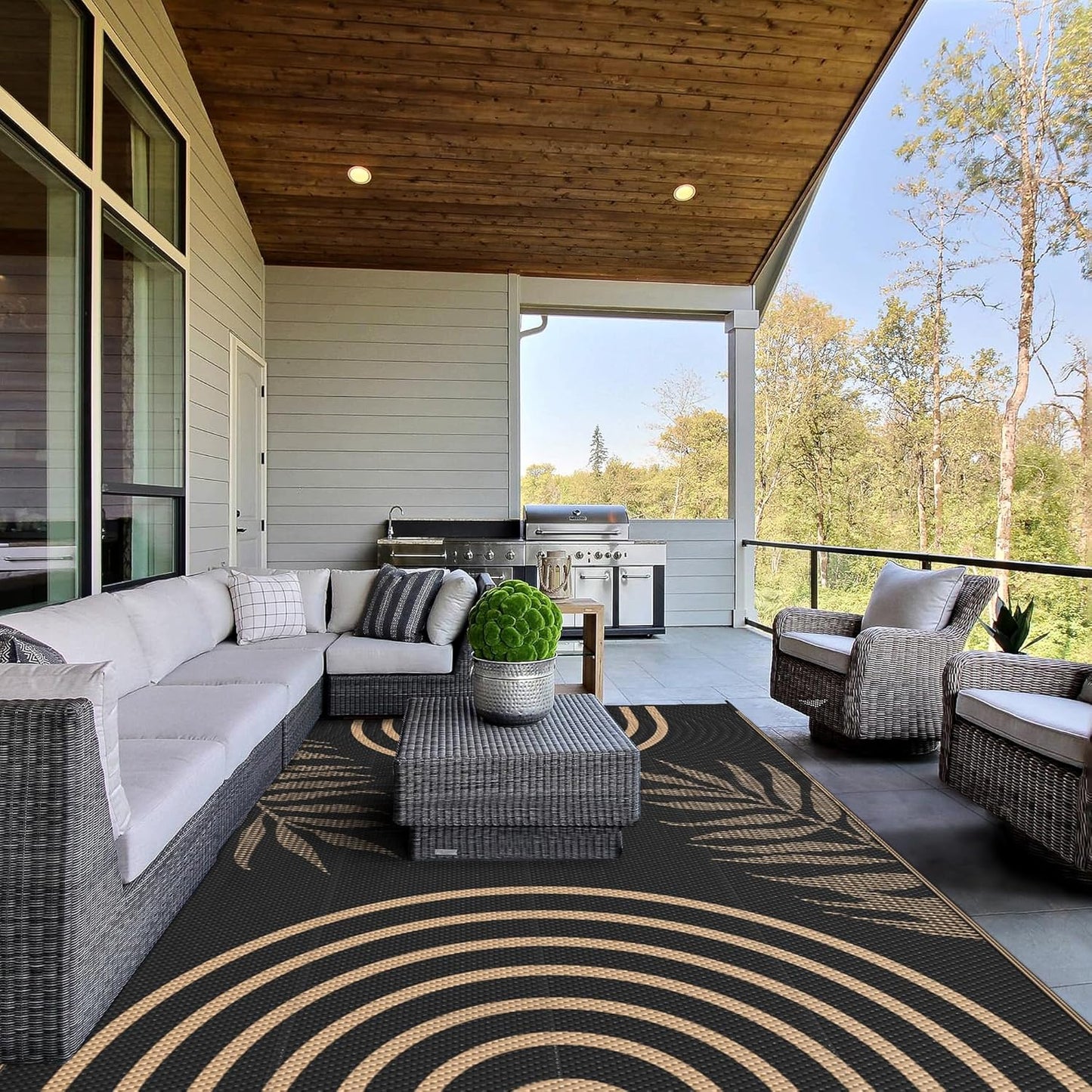 GENIMO Oval Stripe Geometric Pattern Reversible Waterproof Outdoor Rug
