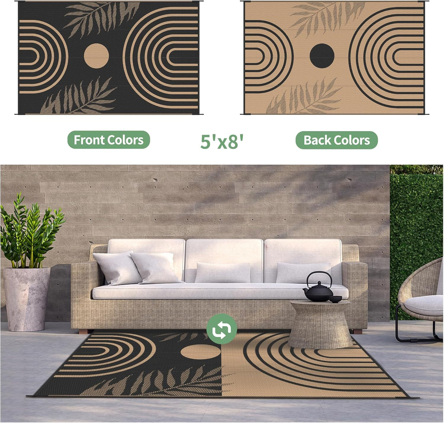 GENIMO Oval Stripe Geometric Pattern Reversible Waterproof Outdoor Rug