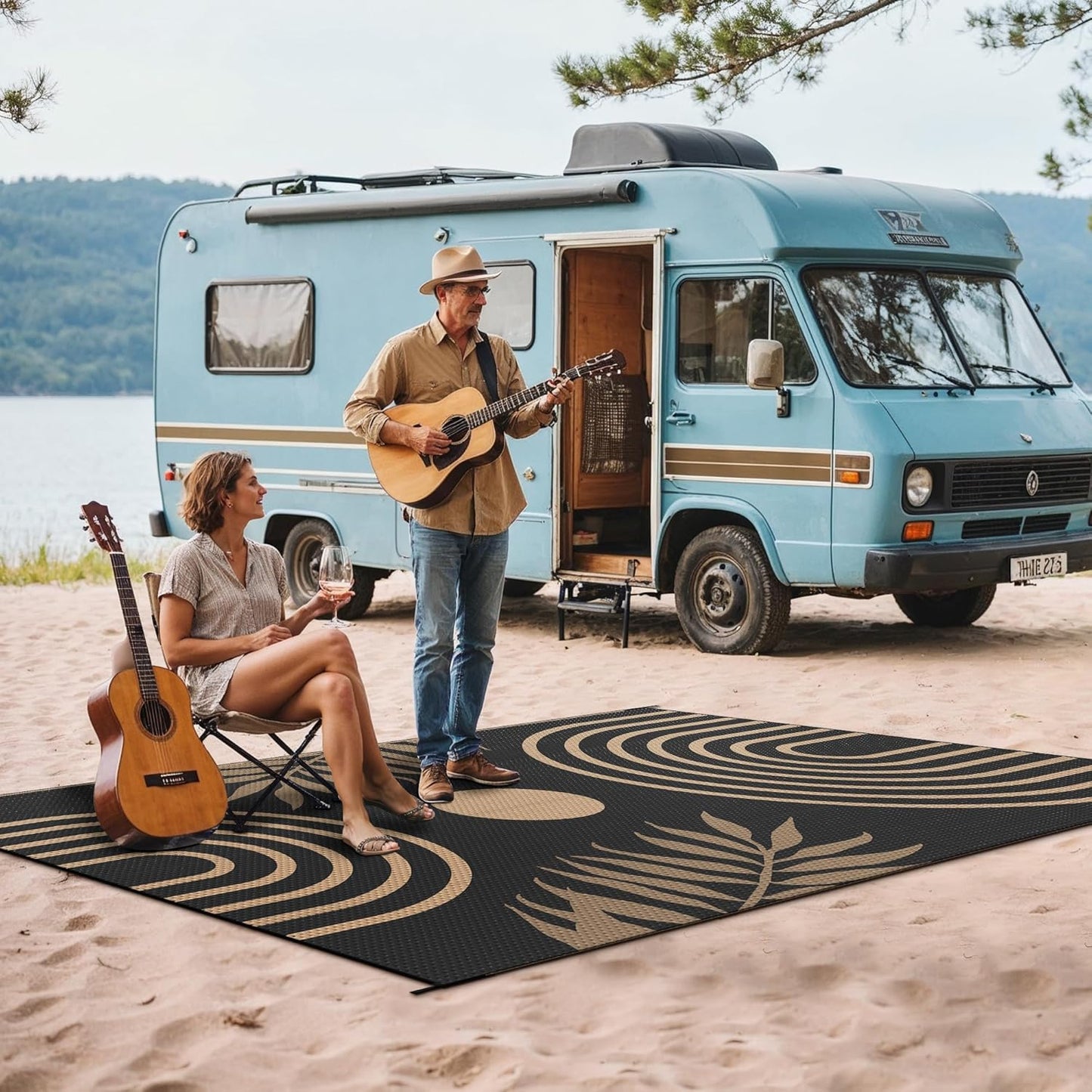 GENIMO Oval Stripe Geometric Pattern Reversible Waterproof Outdoor Rug
