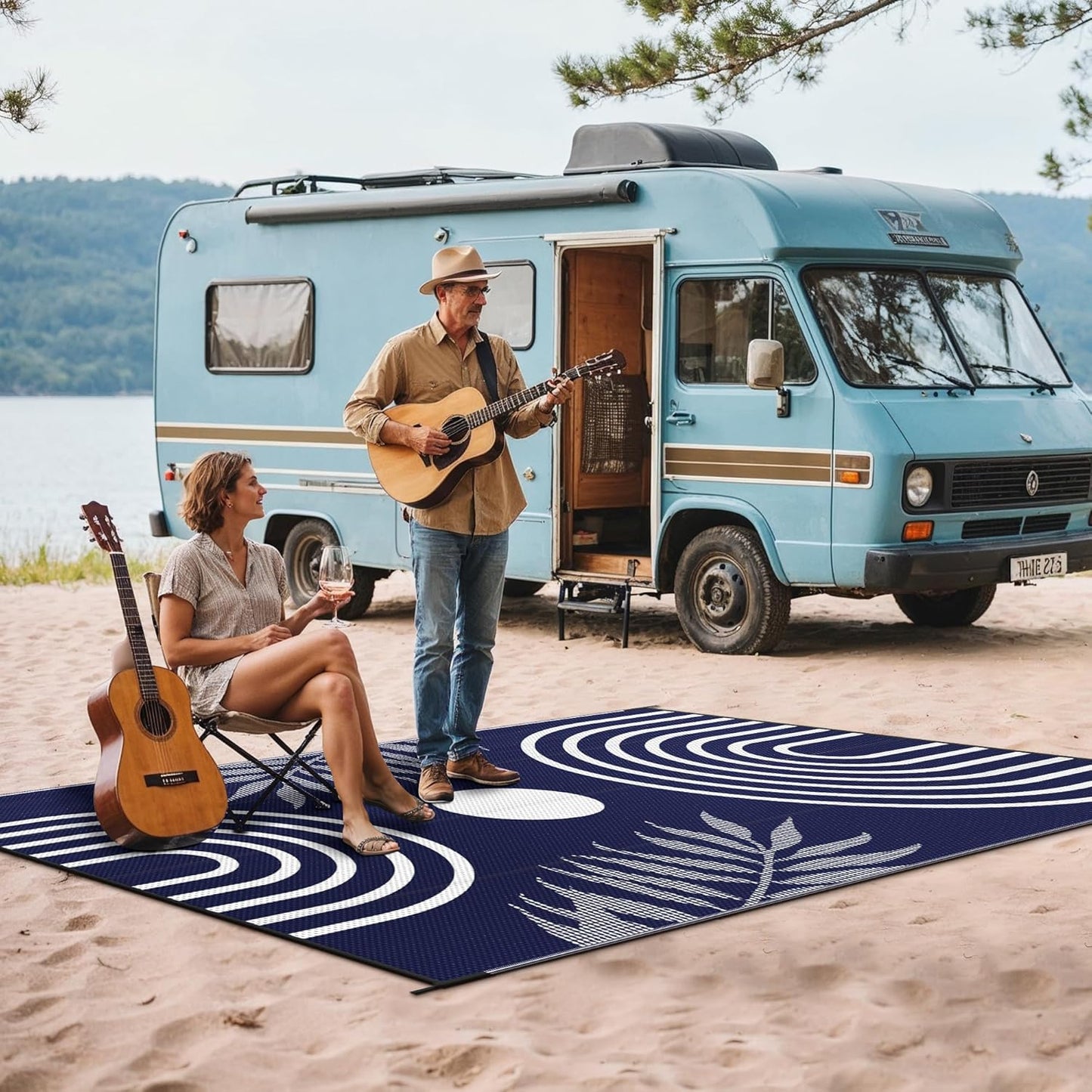 GENIMO Oval Stripe Geometric Pattern Reversible Waterproof Outdoor Rug