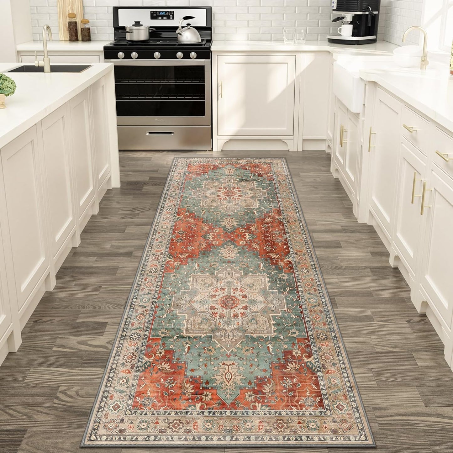 GENIMO Vintage Print Machine Washable Runner Rug