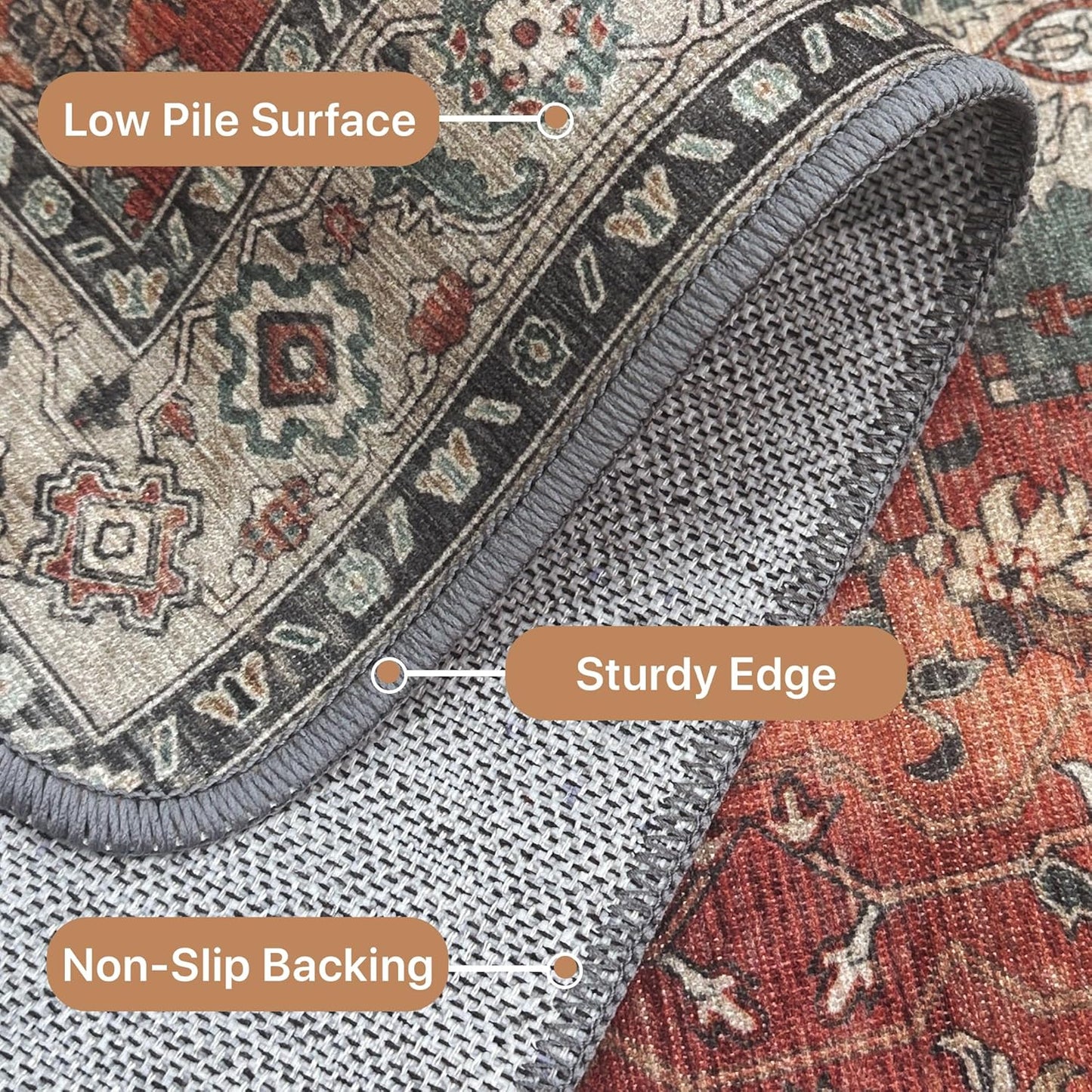 GENIMO Vintage Print Machine Washable Runner Rug