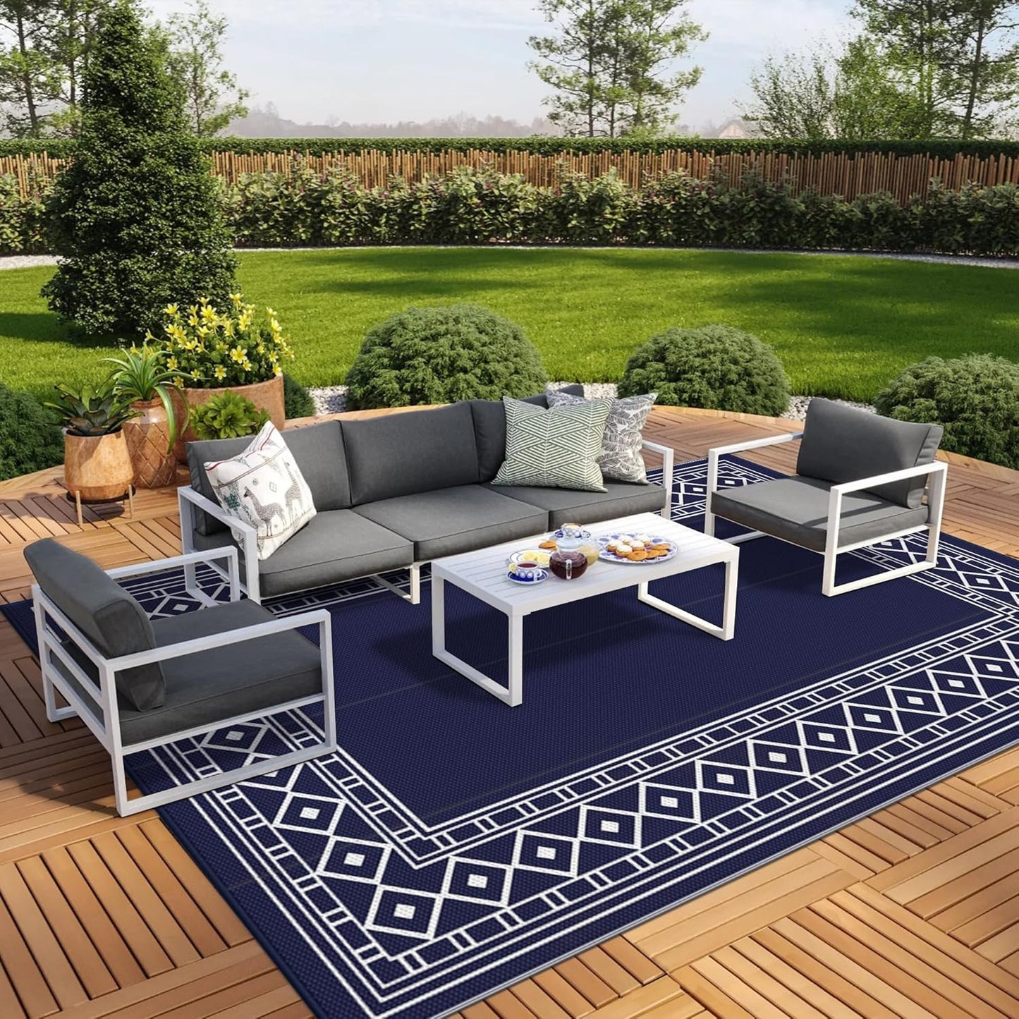 GENIMO Bohemian Style Waterproof Outdoor Rug Blue