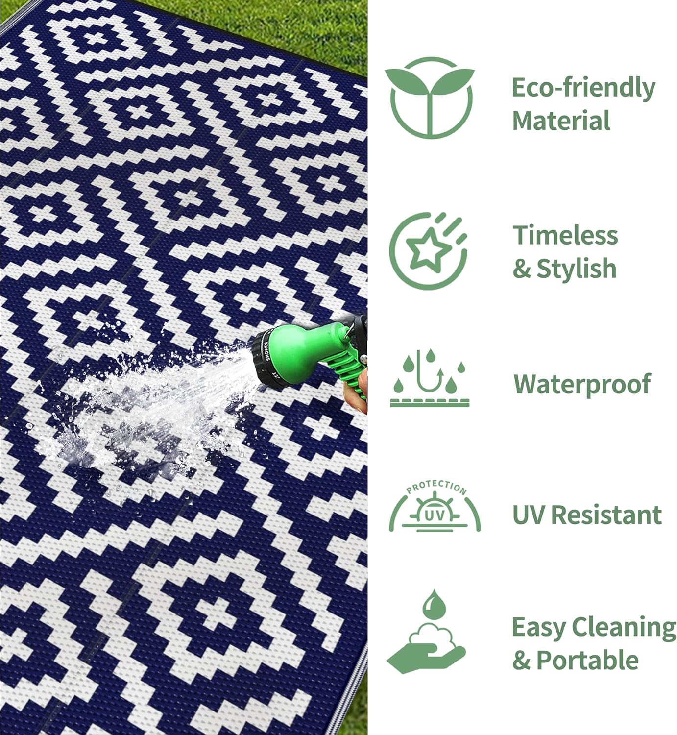 GENIMO Rhombic Printed Double Sided Waterproof Outdoor Rug Blue