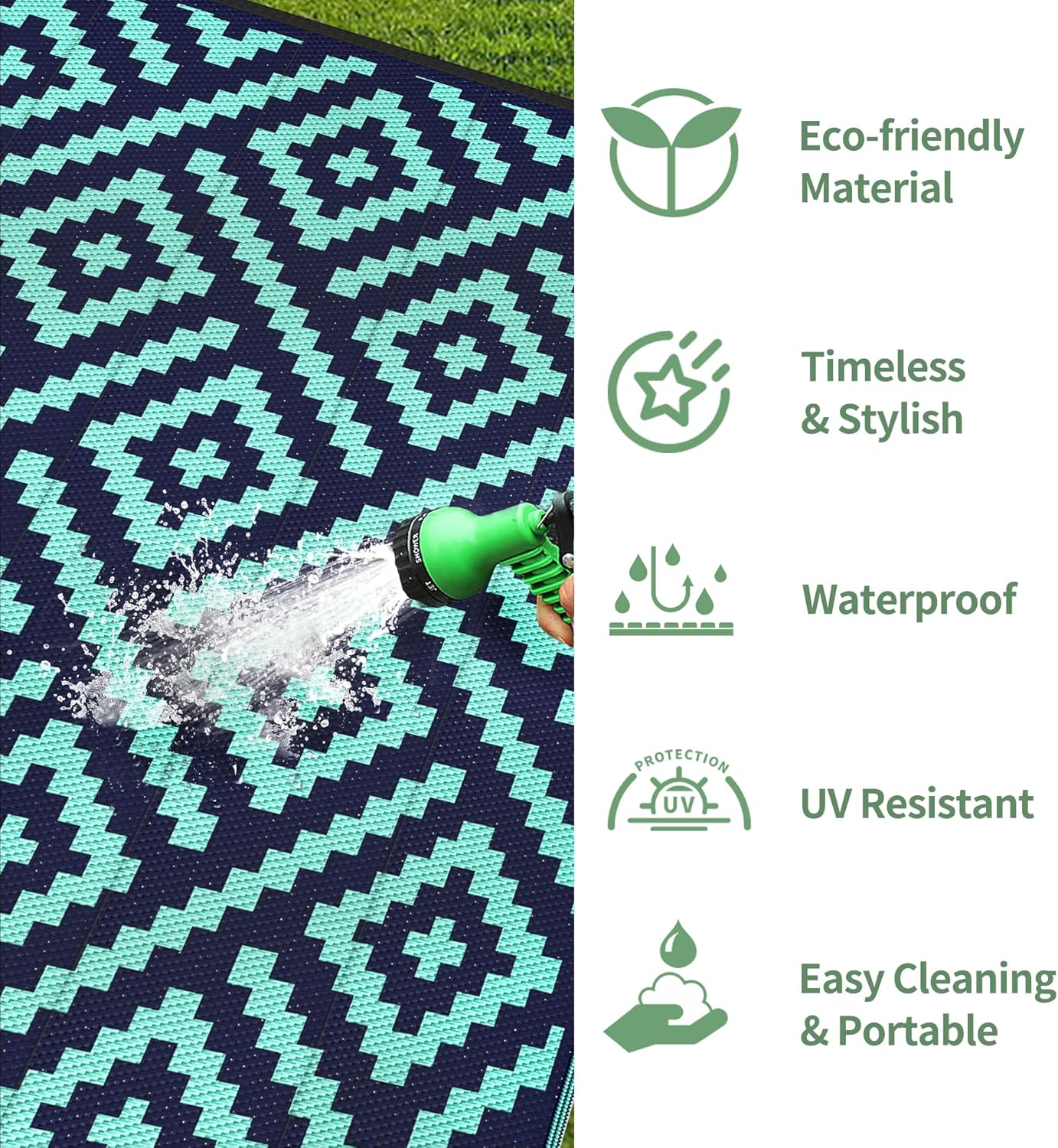 GENIMO Rhombic Printed Double Sided Waterproof Outdoor Rug Blue