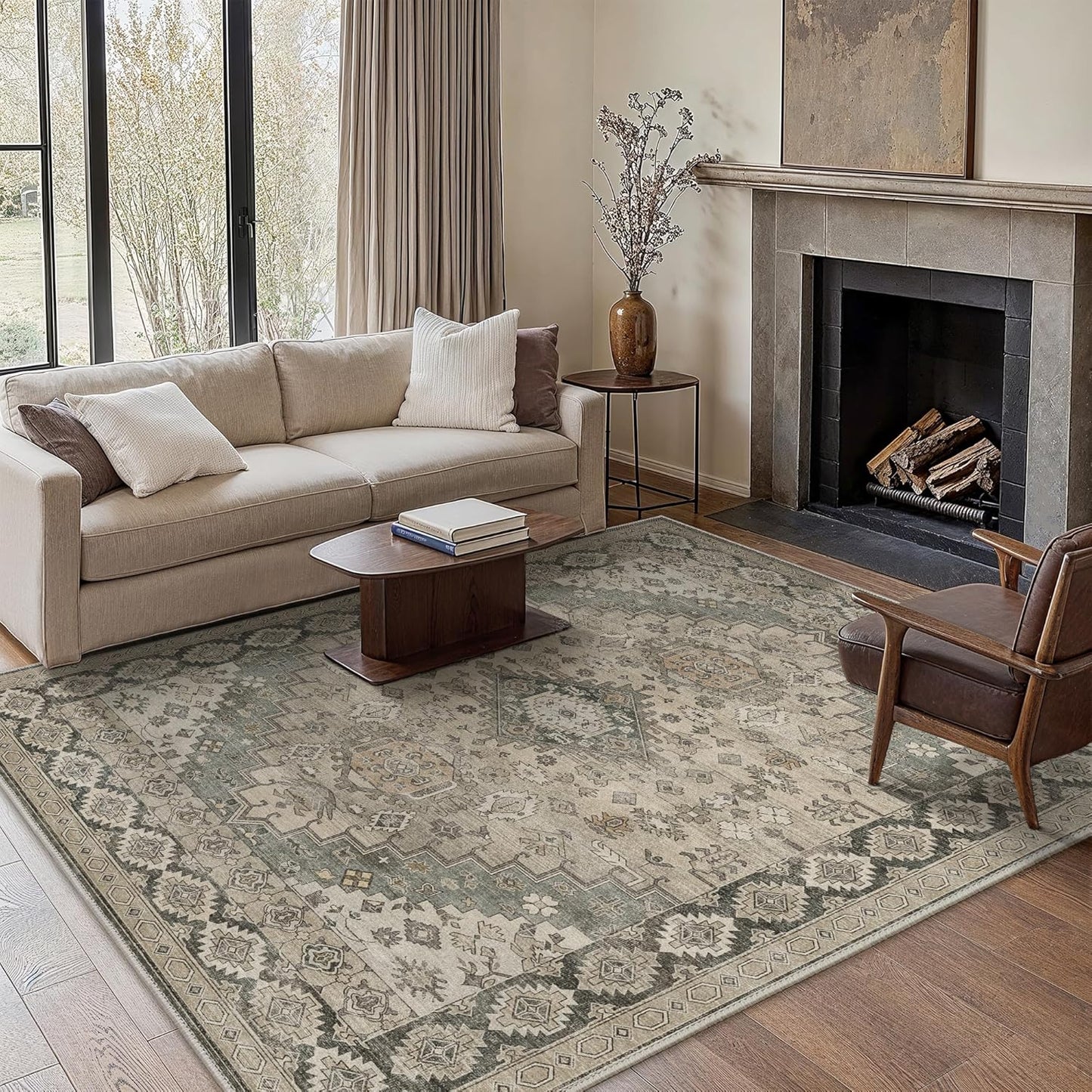 GENIMO Machine Washable Symmetrical Totem Print Non-Slip Area Rug