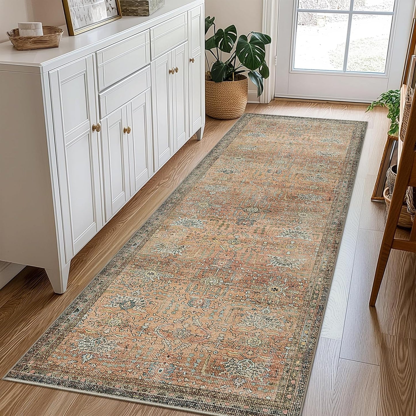 GENIMO Vintage Bohemian Print Non-Slip Runner Rug Red