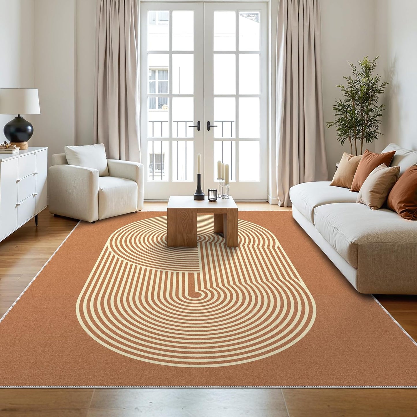 GENIMO Modern Minimalist Oval Line Printed Non-Slip Area Rug