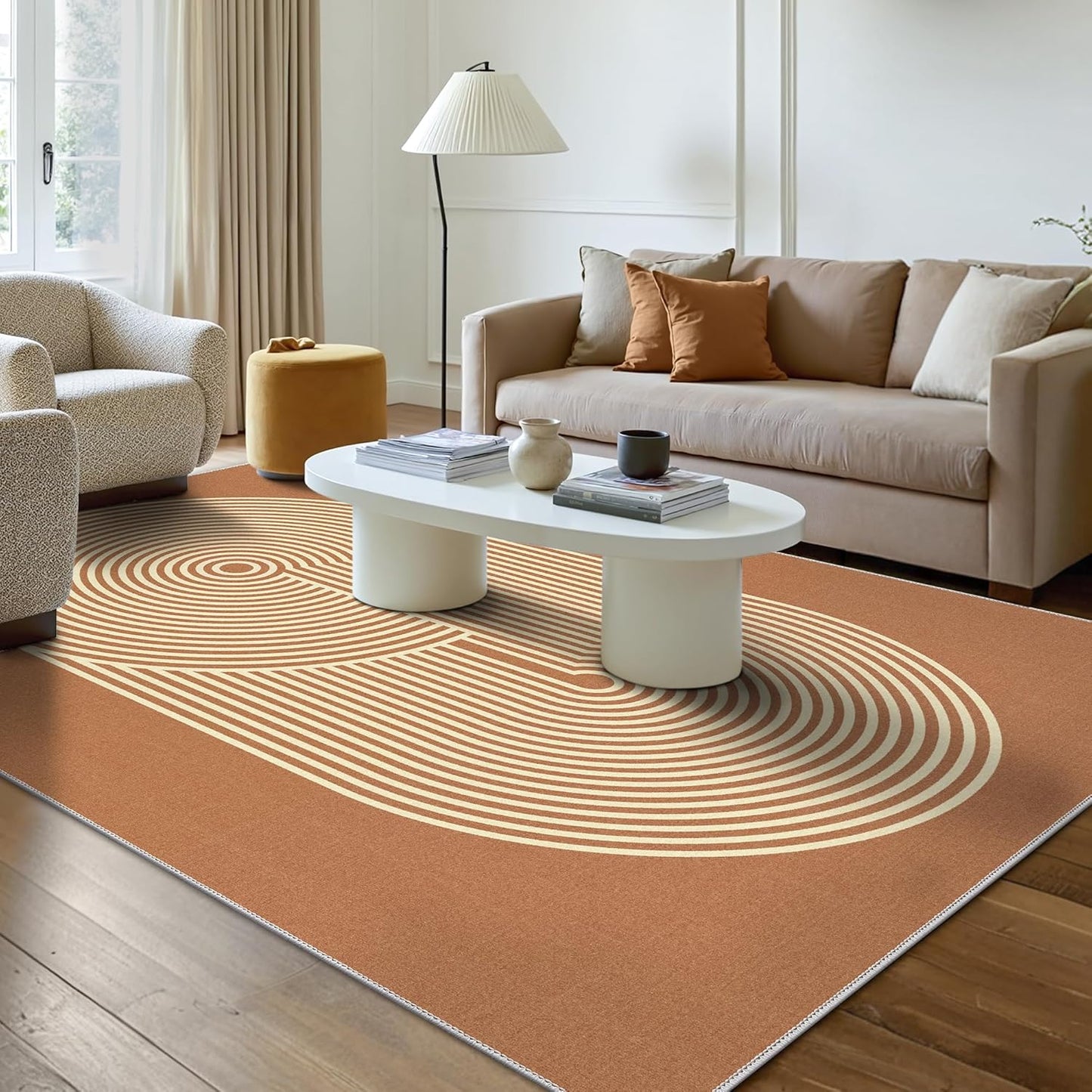 GENIMO Modern Minimalist Oval Line Printed Non-Slip Area Rug