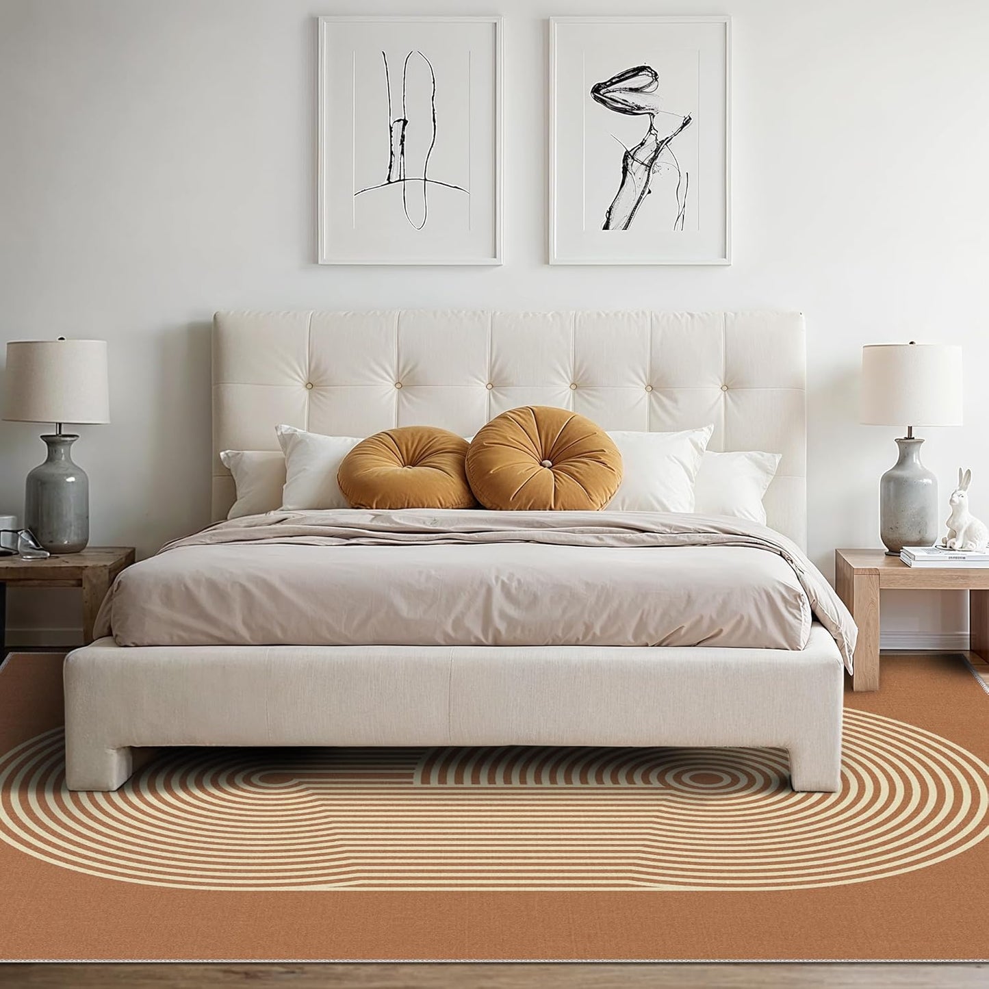 GENIMO Modern Minimalist Oval Line Printed Non-Slip Area Rug
