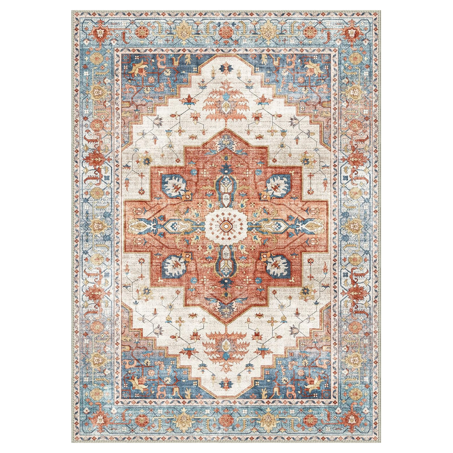GENIMO Non Slip Indoor Soft Distressed Lightweight Thin Low Pile Area Rug