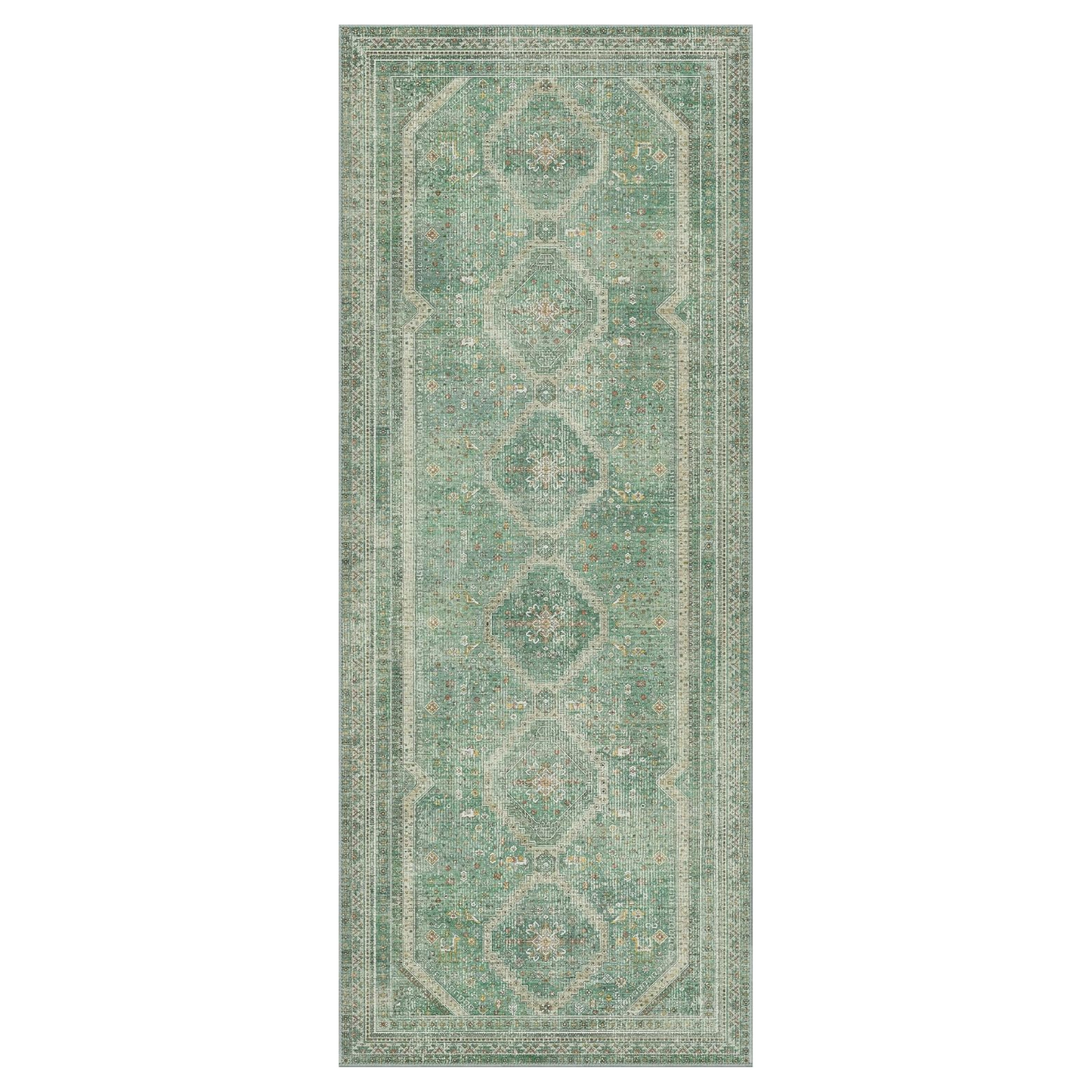 GENIMO Machine Washable Runner Rug Non Slip Carpet with Gripper Green/Blue