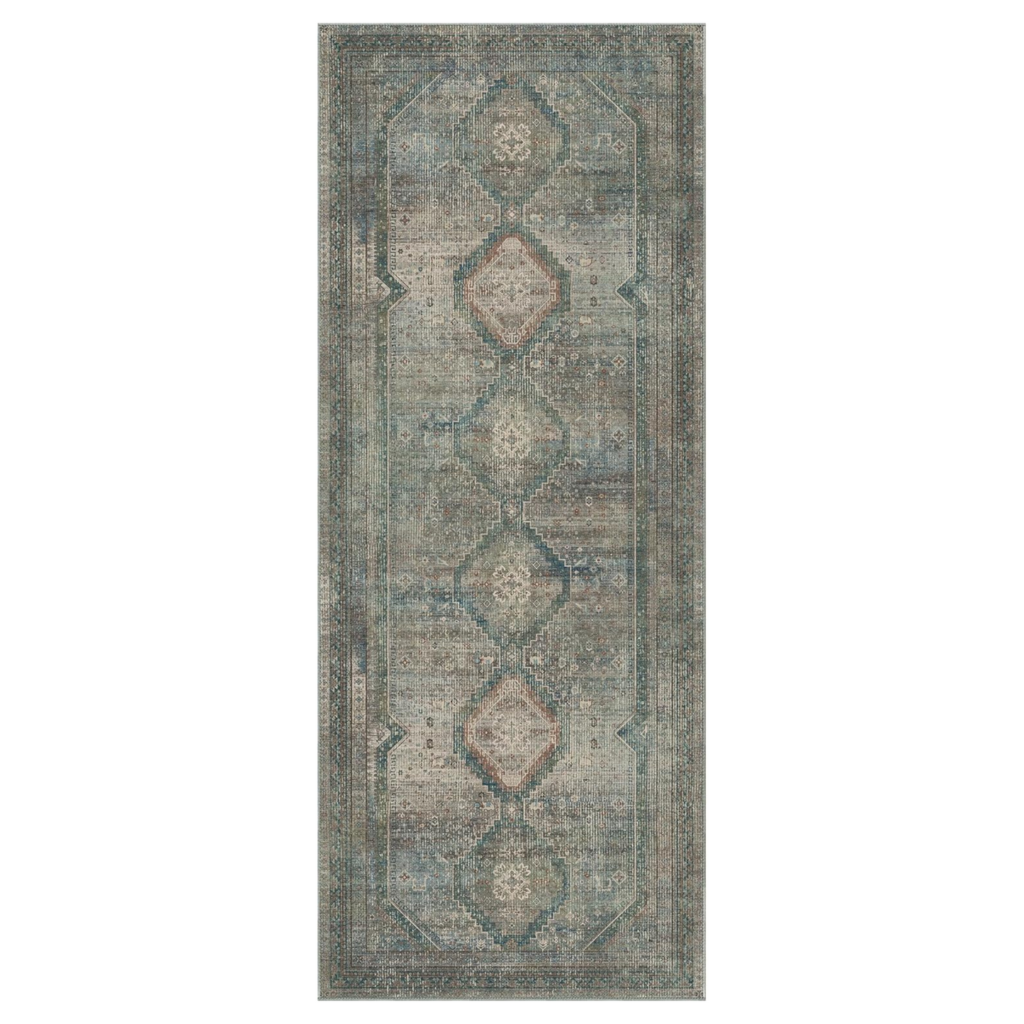 GENIMO Machine Washable Runner Rug Non Slip Carpet with Gripper Green/Blue