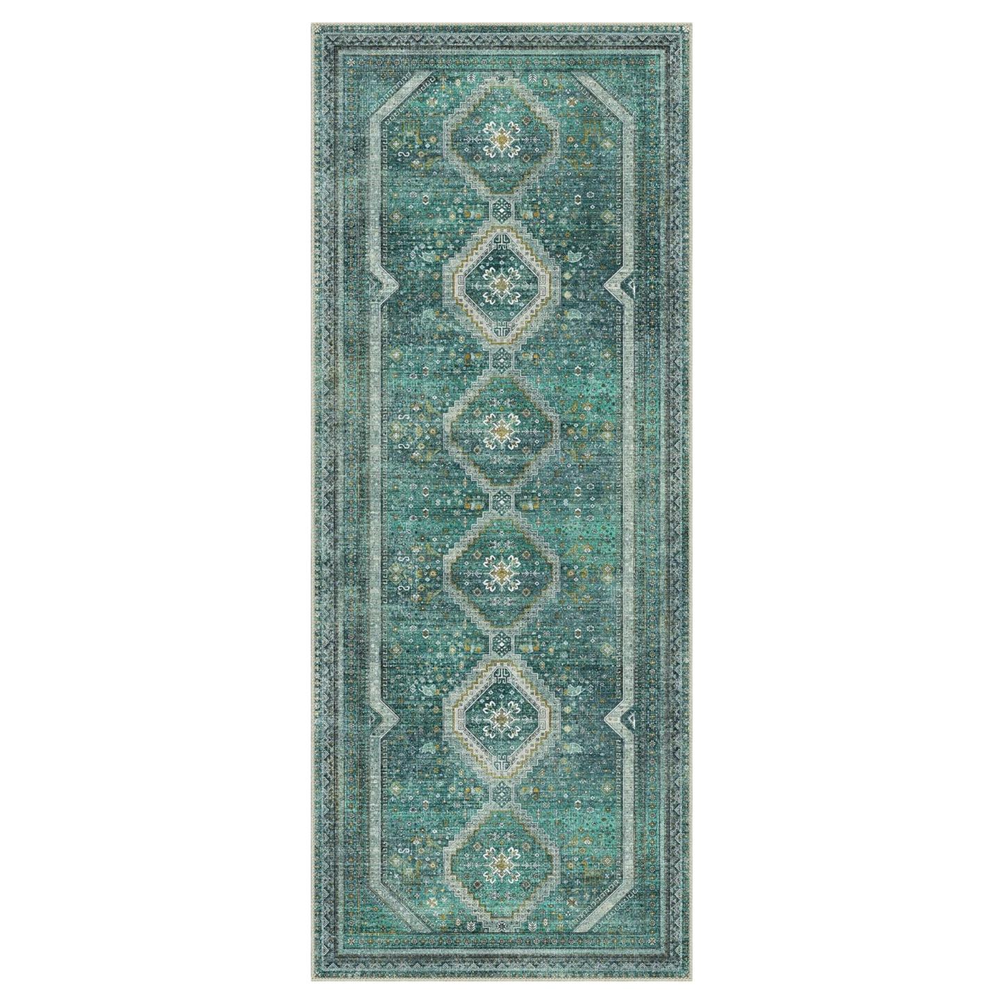 GENIMO Machine Washable Runner Rug Non Slip Carpet with Gripper Green/Blue