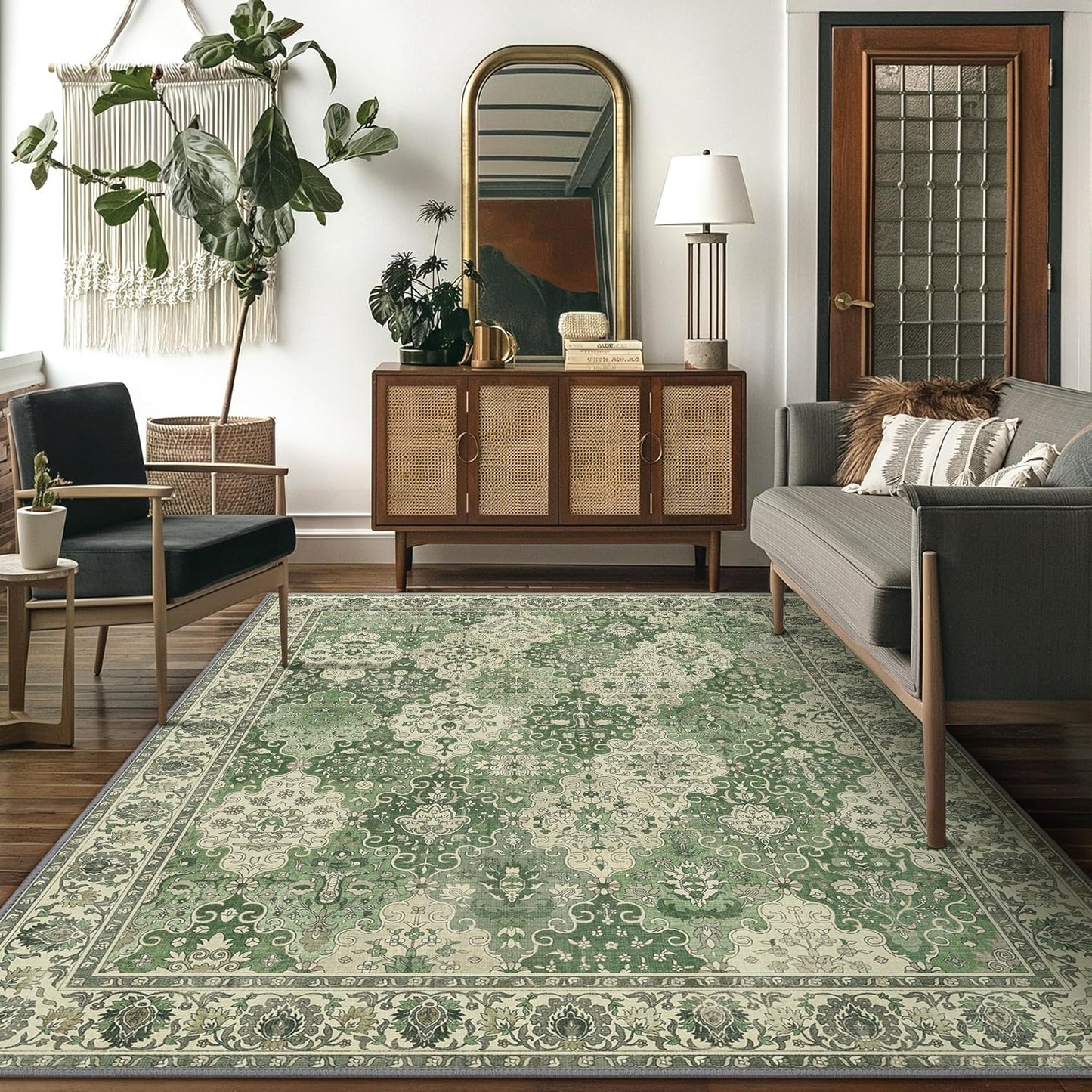 GENIMO Lightweight Vintage Diamond Floral Print Machine Washable Area Rug