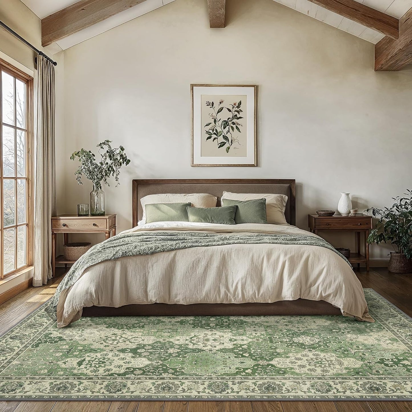 GENIMO Lightweight Vintage Diamond Floral Print Machine Washable Area Rug