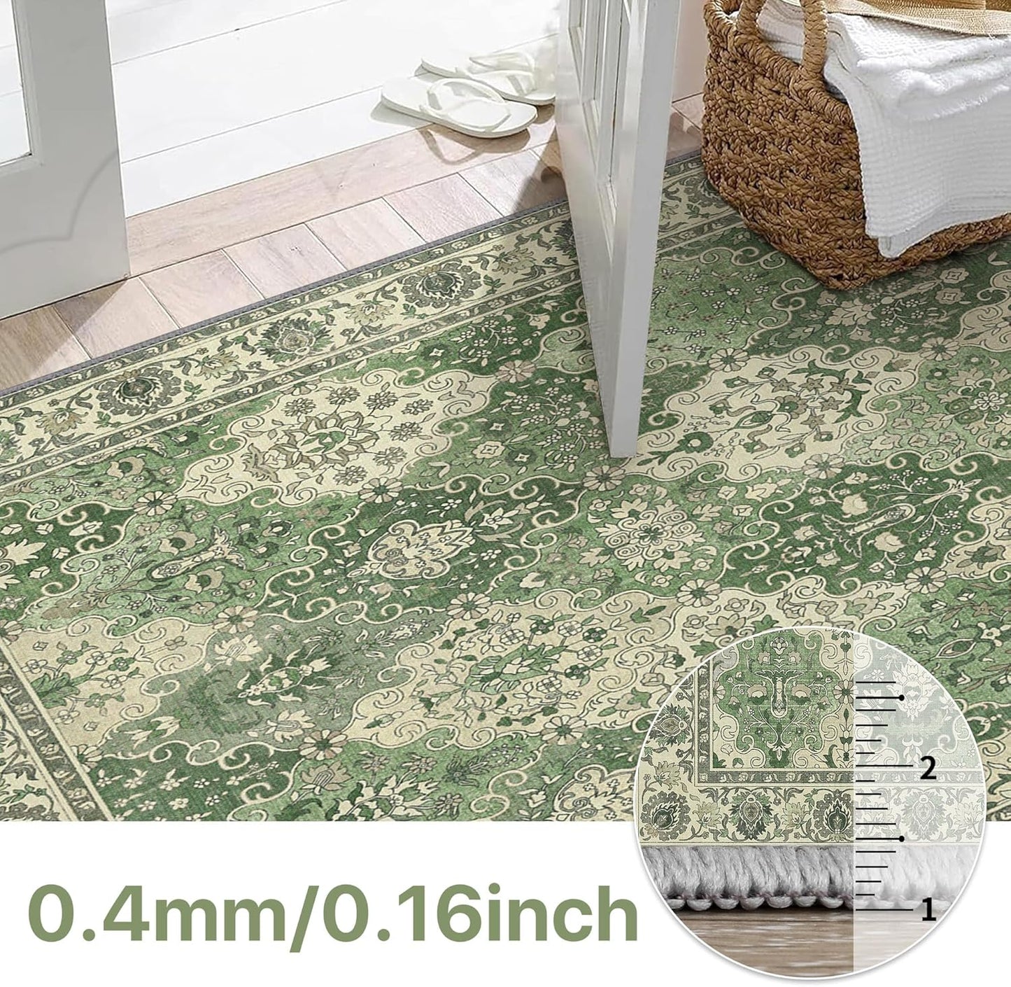 GENIMO Lightweight Vintage Diamond Floral Print Machine Washable Area Rug