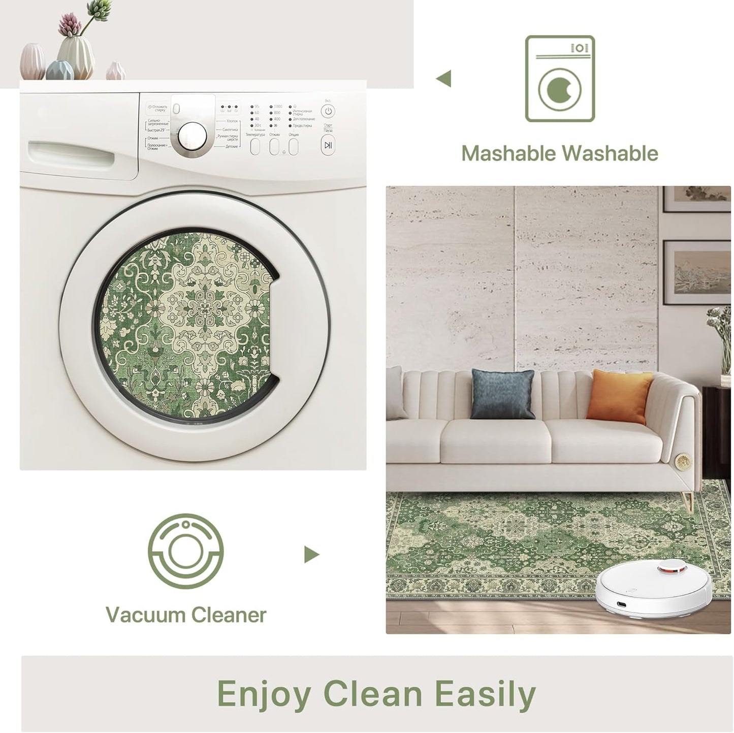 GENIMO Lightweight Vintage Diamond Floral Print Machine Washable Area Rug