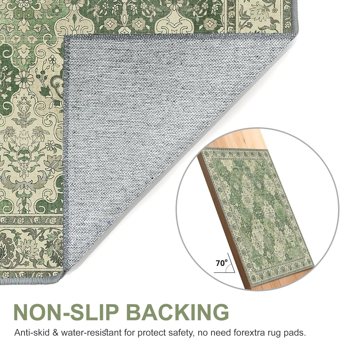 GENIMO Lightweight Vintage Diamond Floral Print Machine Washable Area Rug