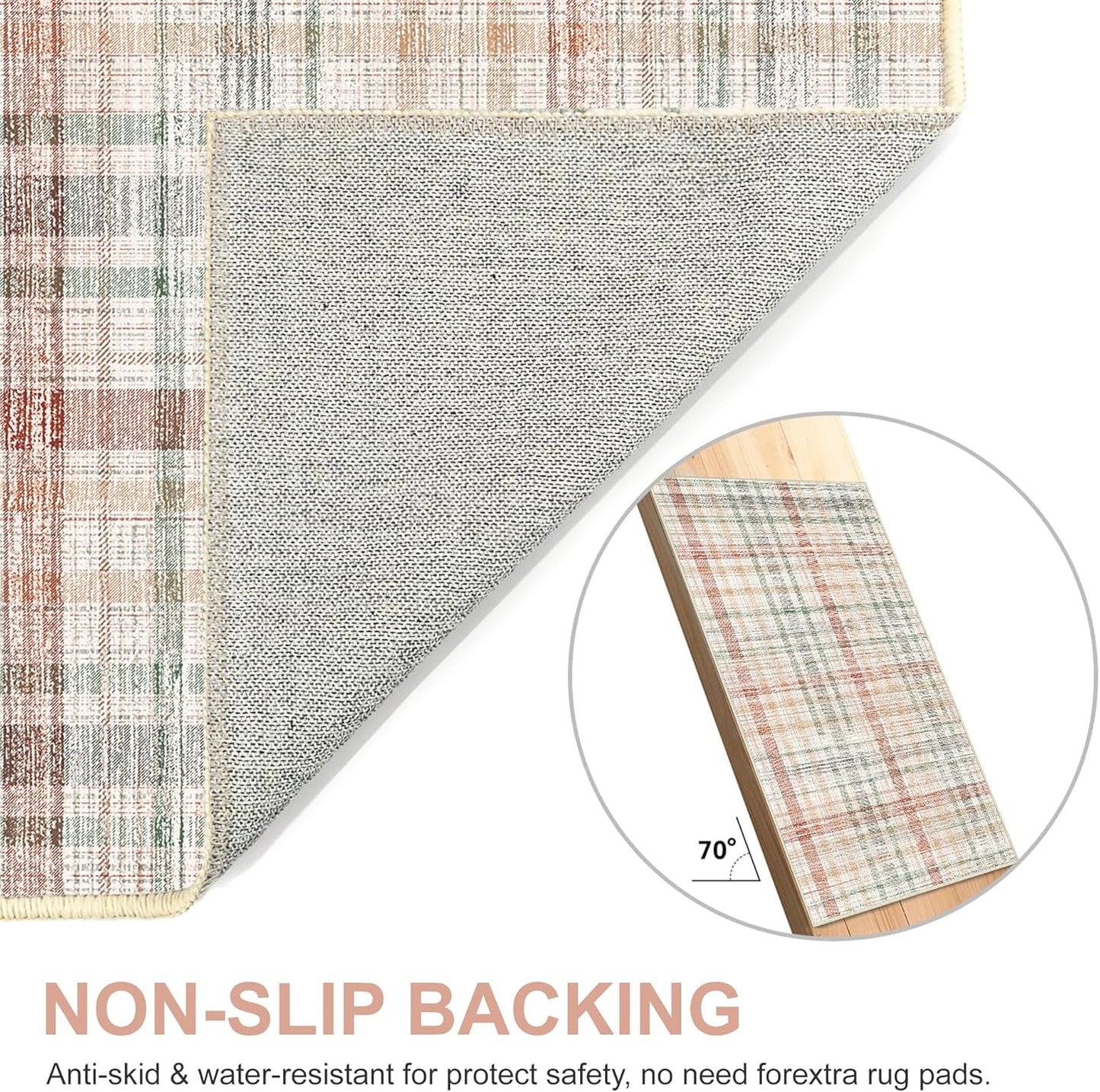 GENIMO Classic Plaid Print Machine Washable Non-Slip