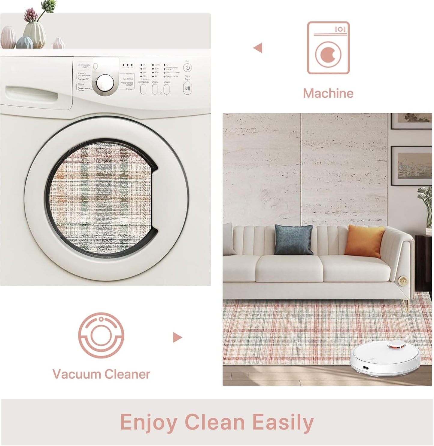 GENIMO Classic Plaid Print Machine Washable Non-Slip