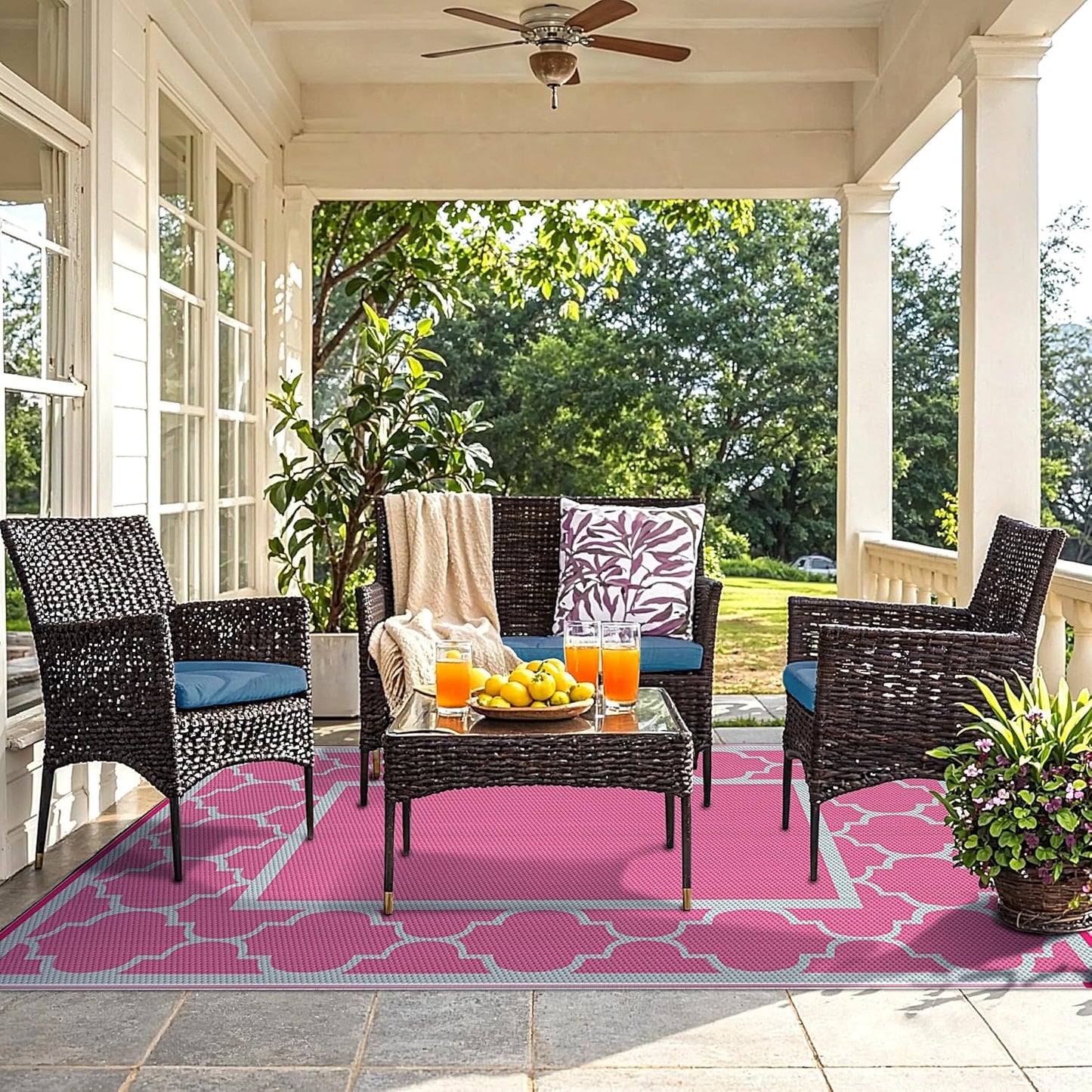 GENIMO Symmetrical Geometric Aesthetic Waterproof Reversible Outdoor Rug Gray