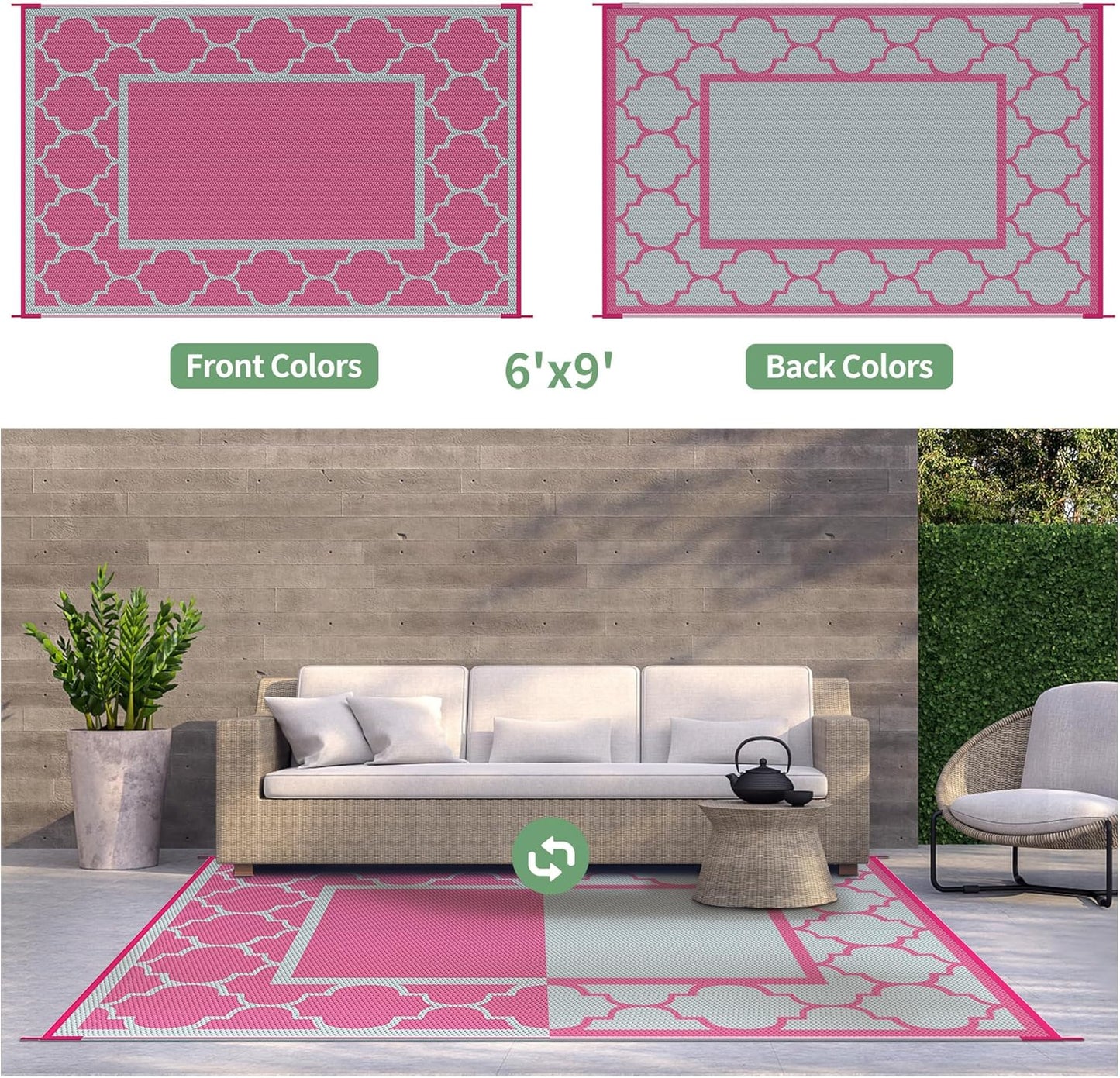GENIMO Symmetrical Geometric Aesthetic Waterproof Reversible Outdoor Rug Gray