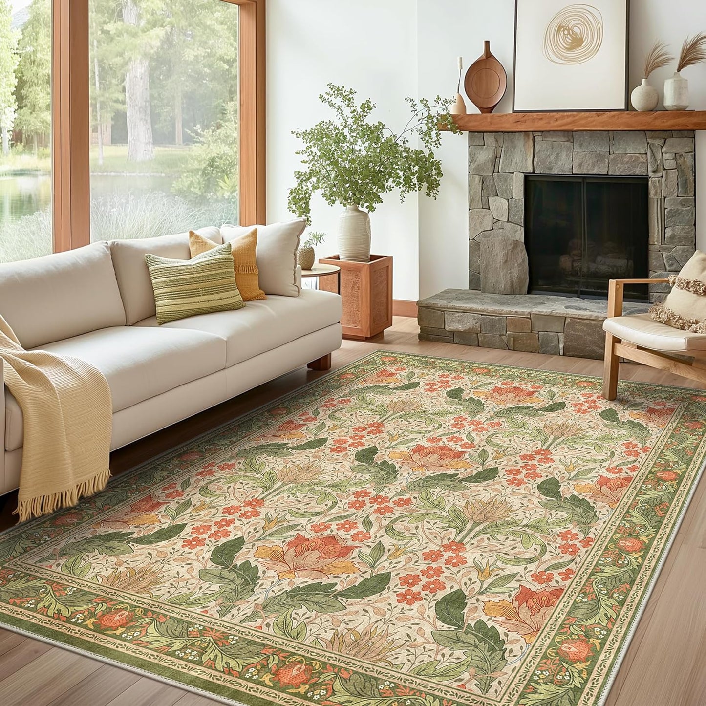 GENIMO Vintage Floral Machine Washable Area Rug