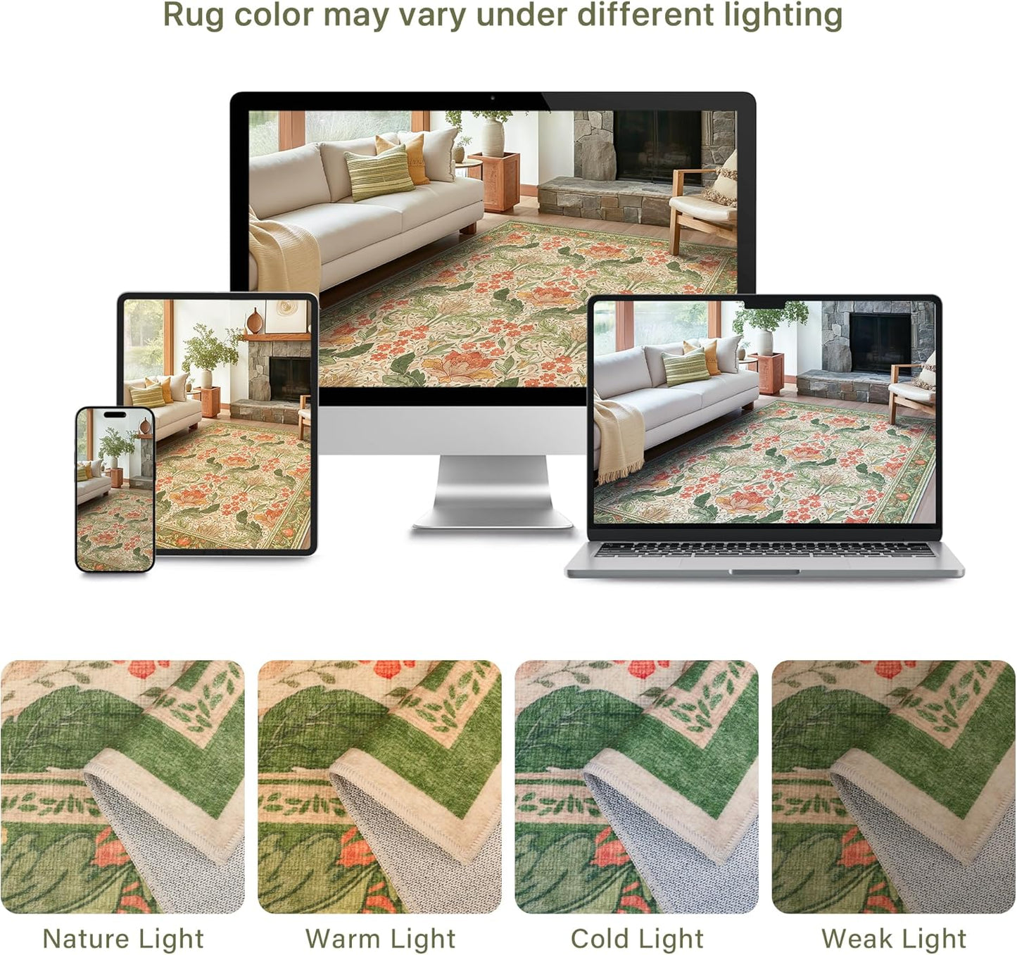GENIMO Vintage Floral Machine Washable Area Rug