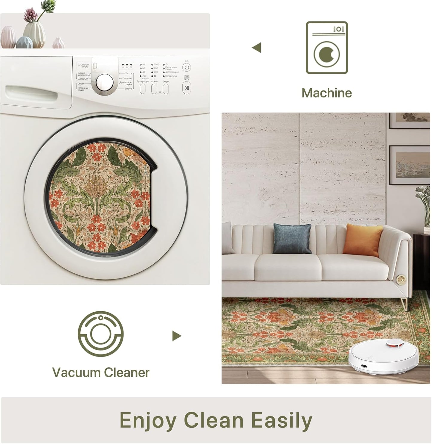 GENIMO Vintage Floral Machine Washable Area Rug