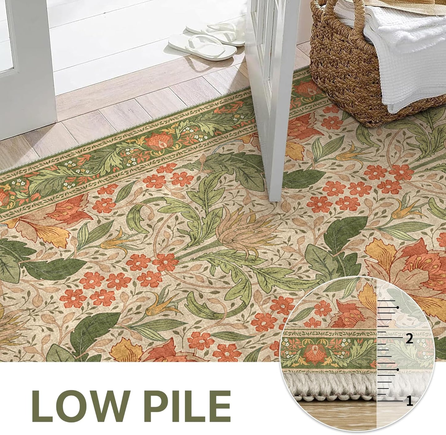 GENIMO Vintage Floral Machine Washable Area Rug