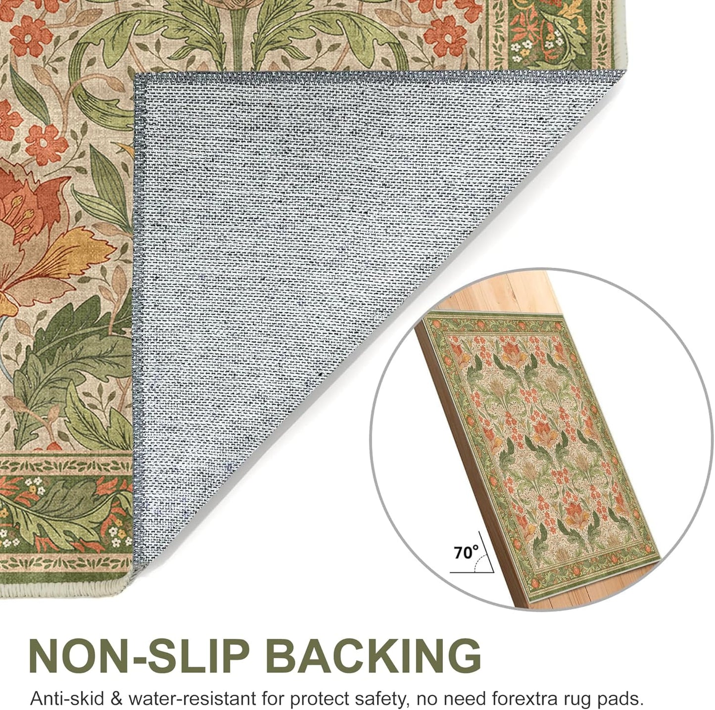 GENIMO Vintage Floral Machine Washable Area Rug
