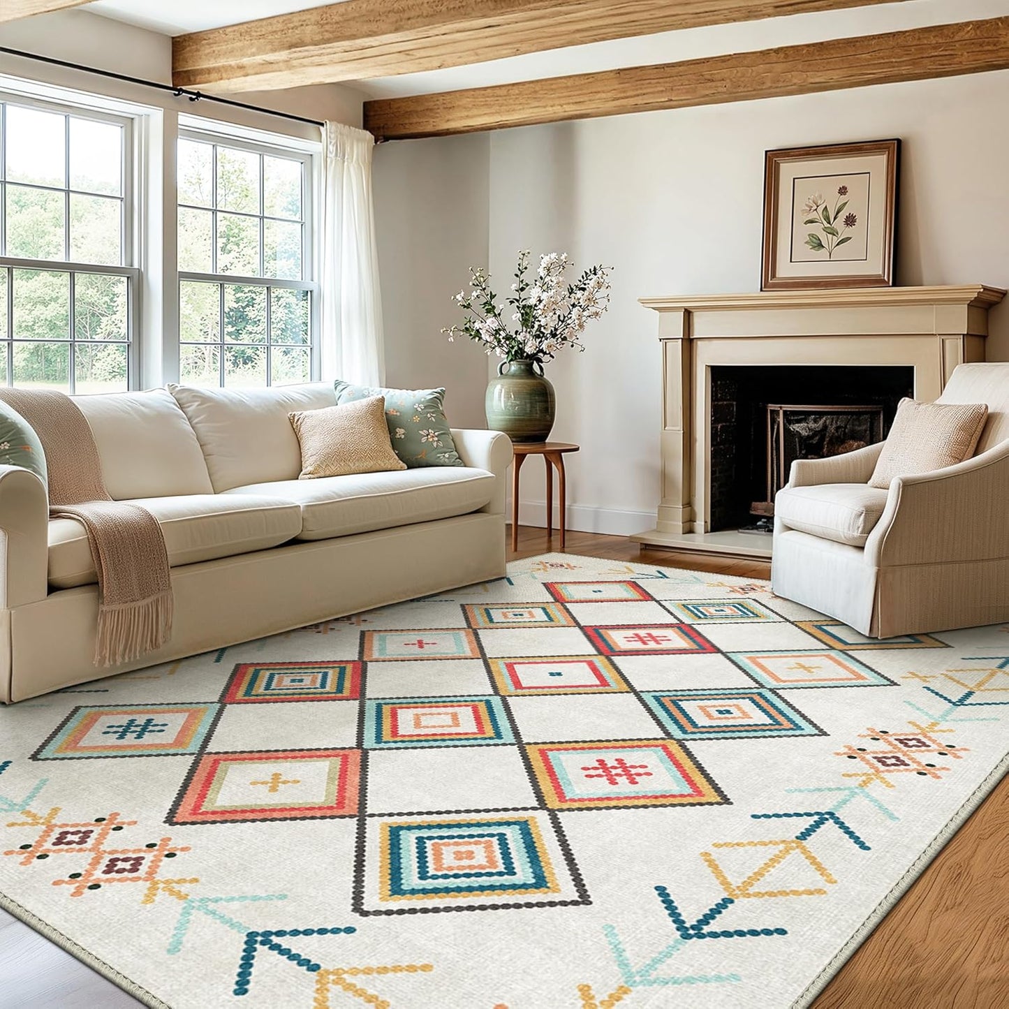 GENIMO Rainbow Geometric Low-Pile Area Rug