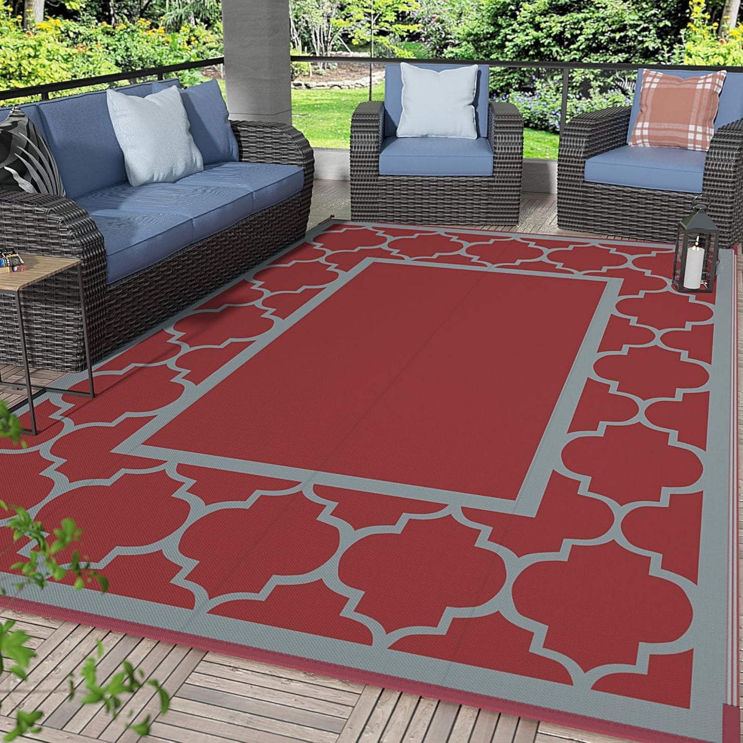 GENIMO Symmetrical Geometric Aesthetic Waterproof Reversible Outdoor Rug Gray