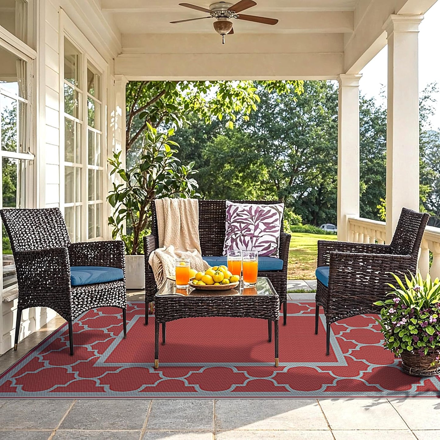 GENIMO Symmetrical Geometric Aesthetic Waterproof Reversible Outdoor Rug Gray