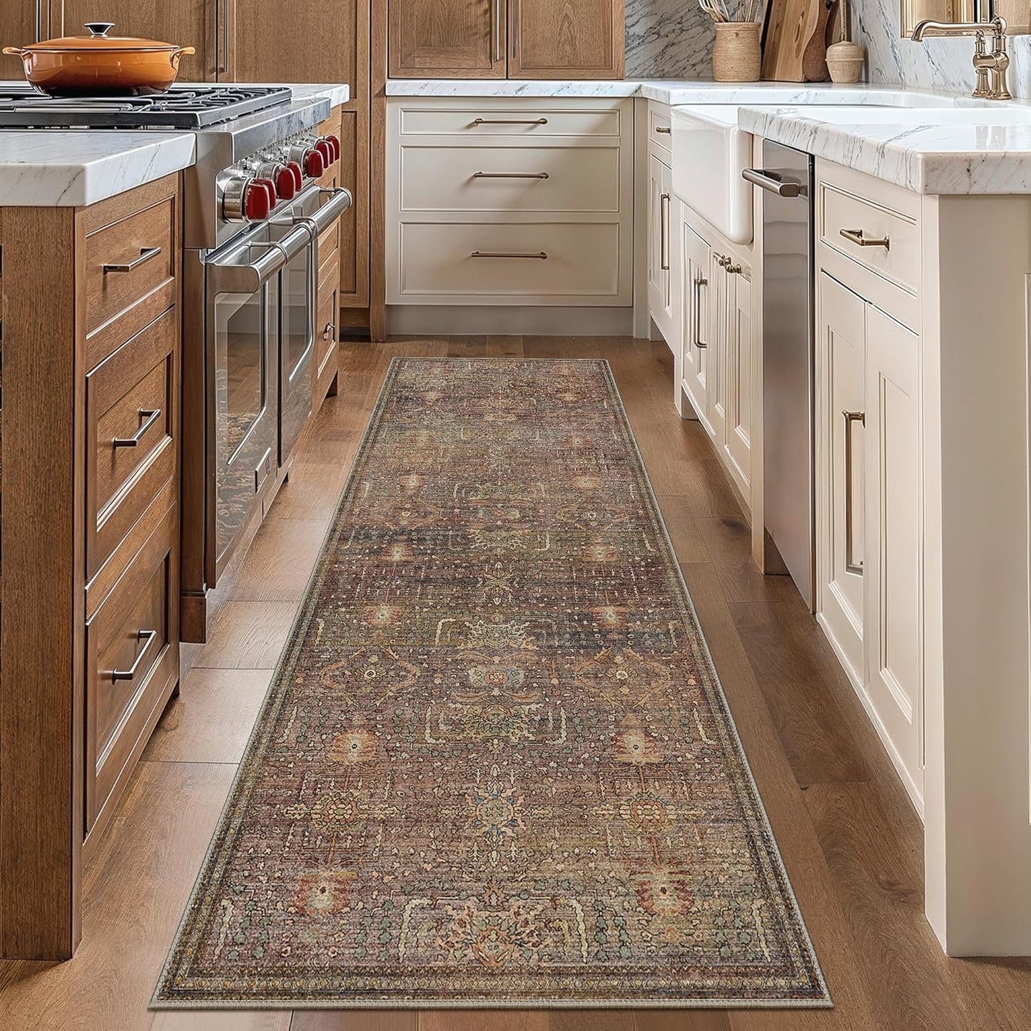 GENIMO Vintage Bohemian Print Non-Slip Runner Rug Brown