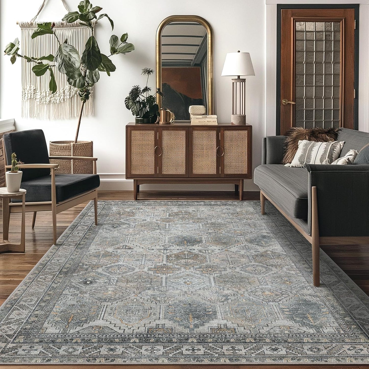 GENIMO Vintage Classic Print Washable Area Rug Gray