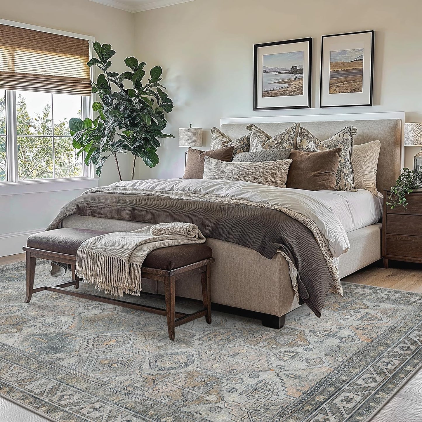 GENIMO Vintage Classic Print Washable Area Rug Gray