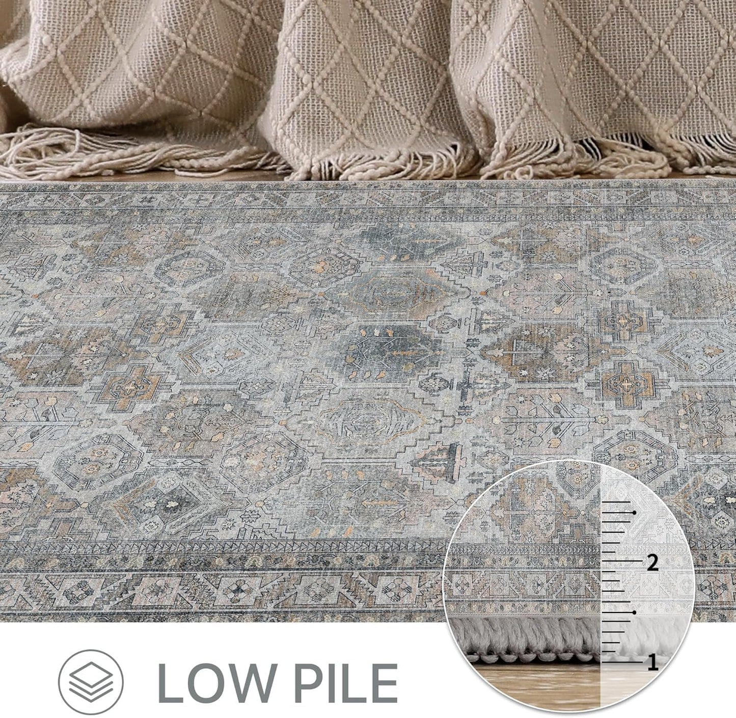 GENIMO Vintage Classic Print Washable Area Rug Gray