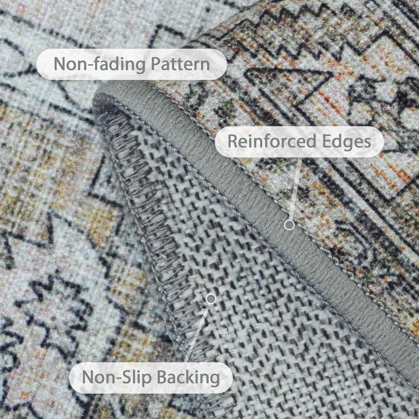GENIMO Vintage Classic Print Washable Area Rug Gray